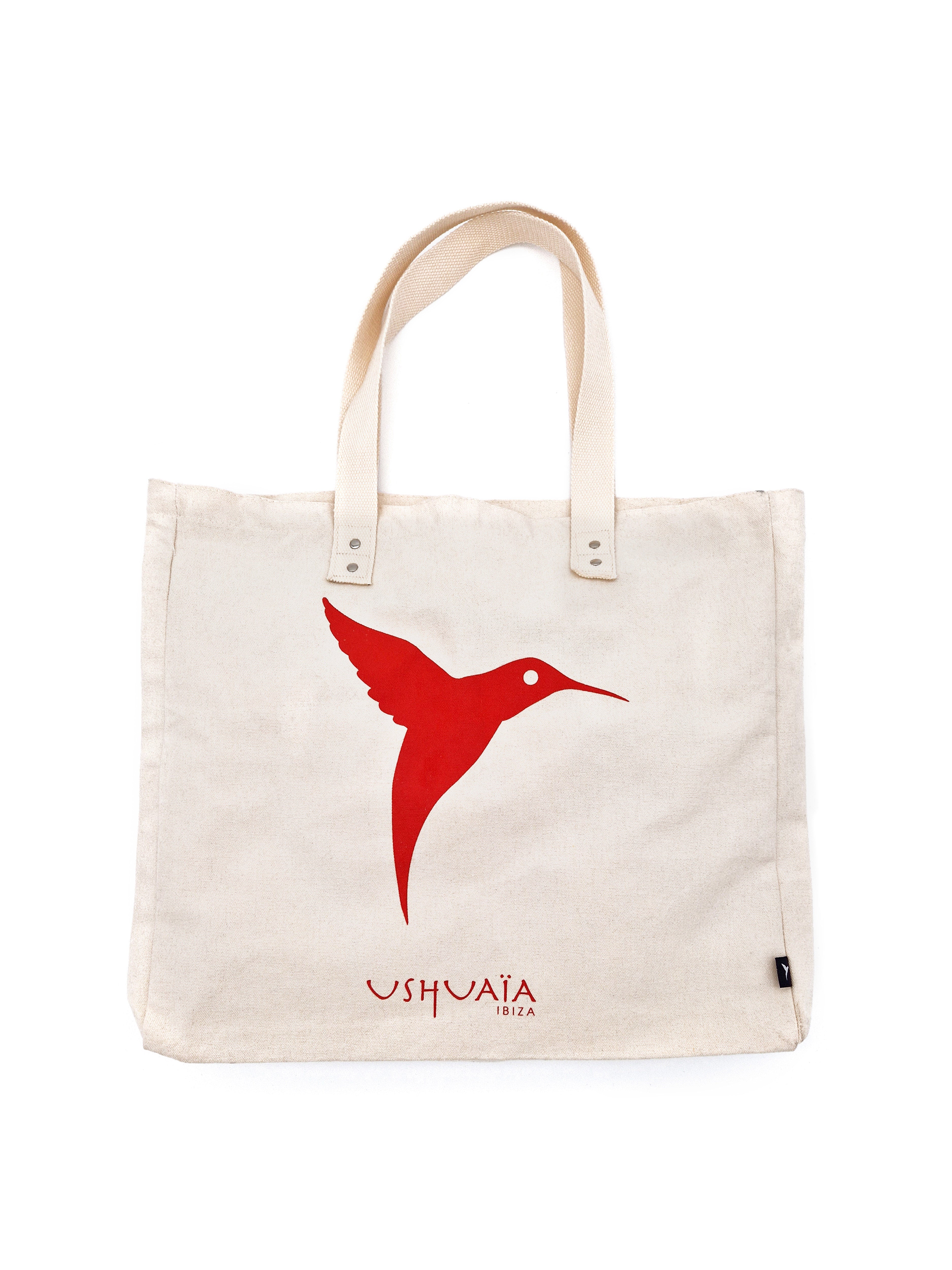 Off white Ushuaïa Ibiza cotton shopper bag with red hummingbird detail