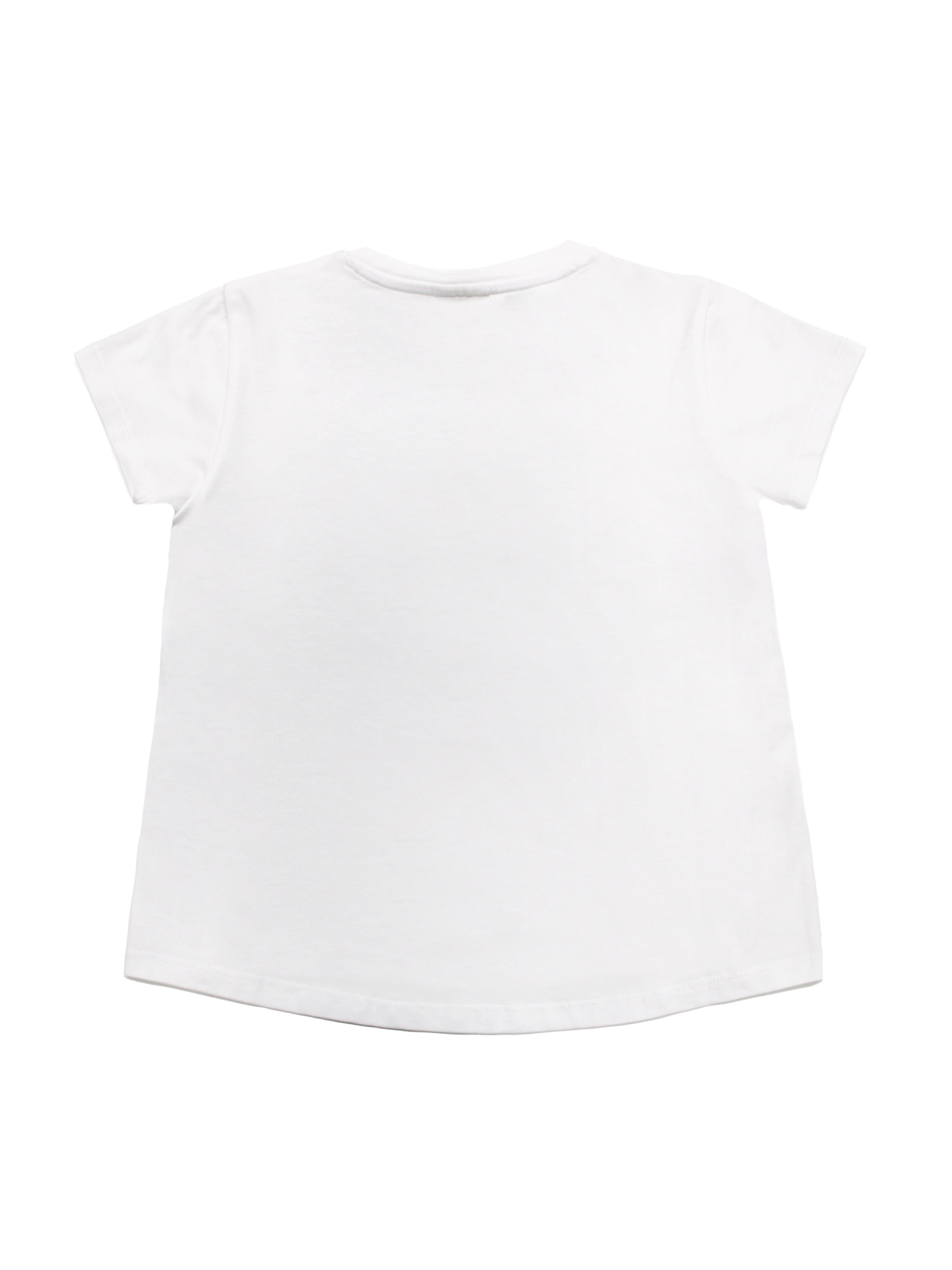 T-shirt with round neck and short sleeves. Forward front seams. Contrasting combined print detail on the front.