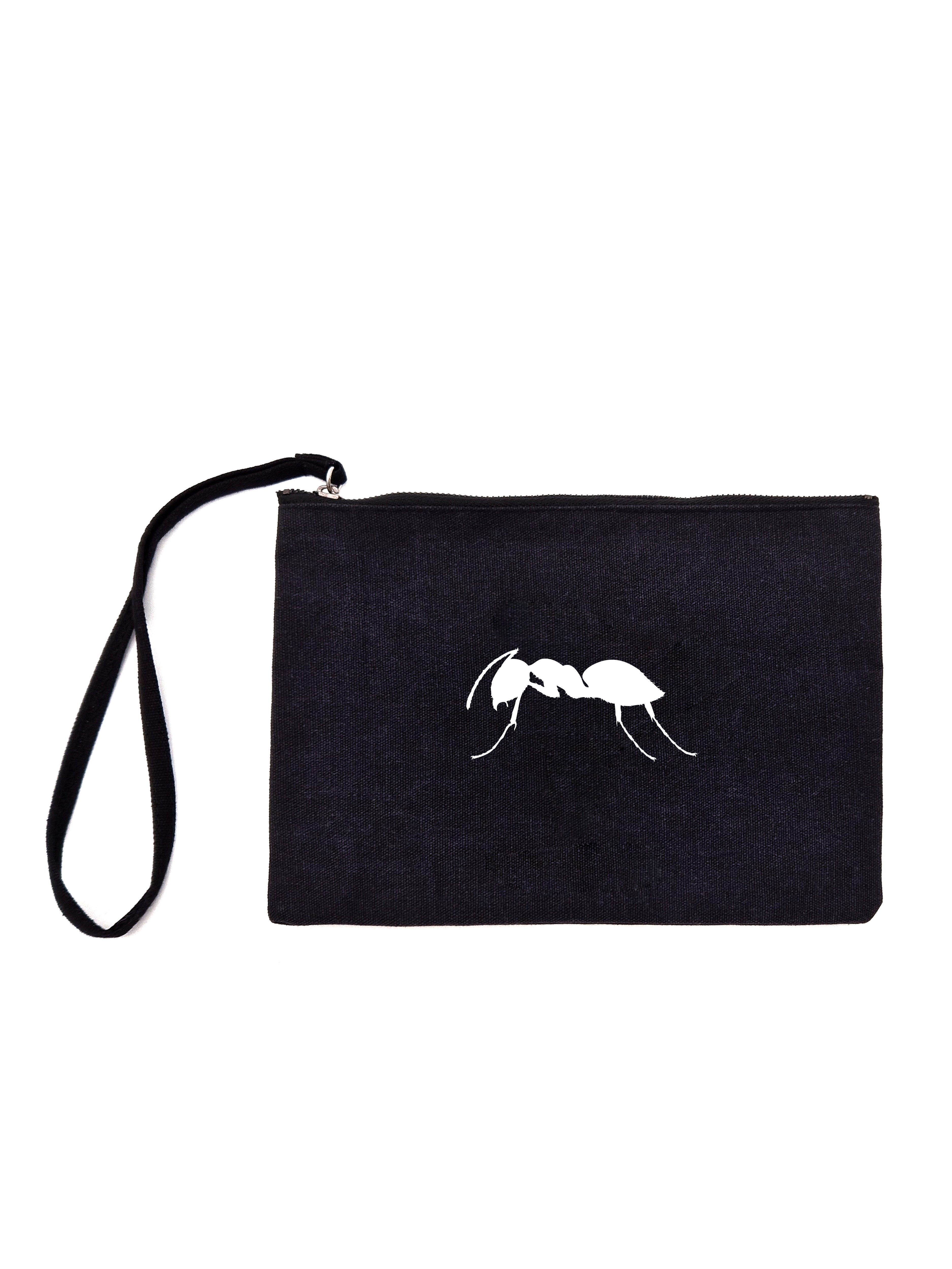 Compact black hand bag featuring the ANTS logo