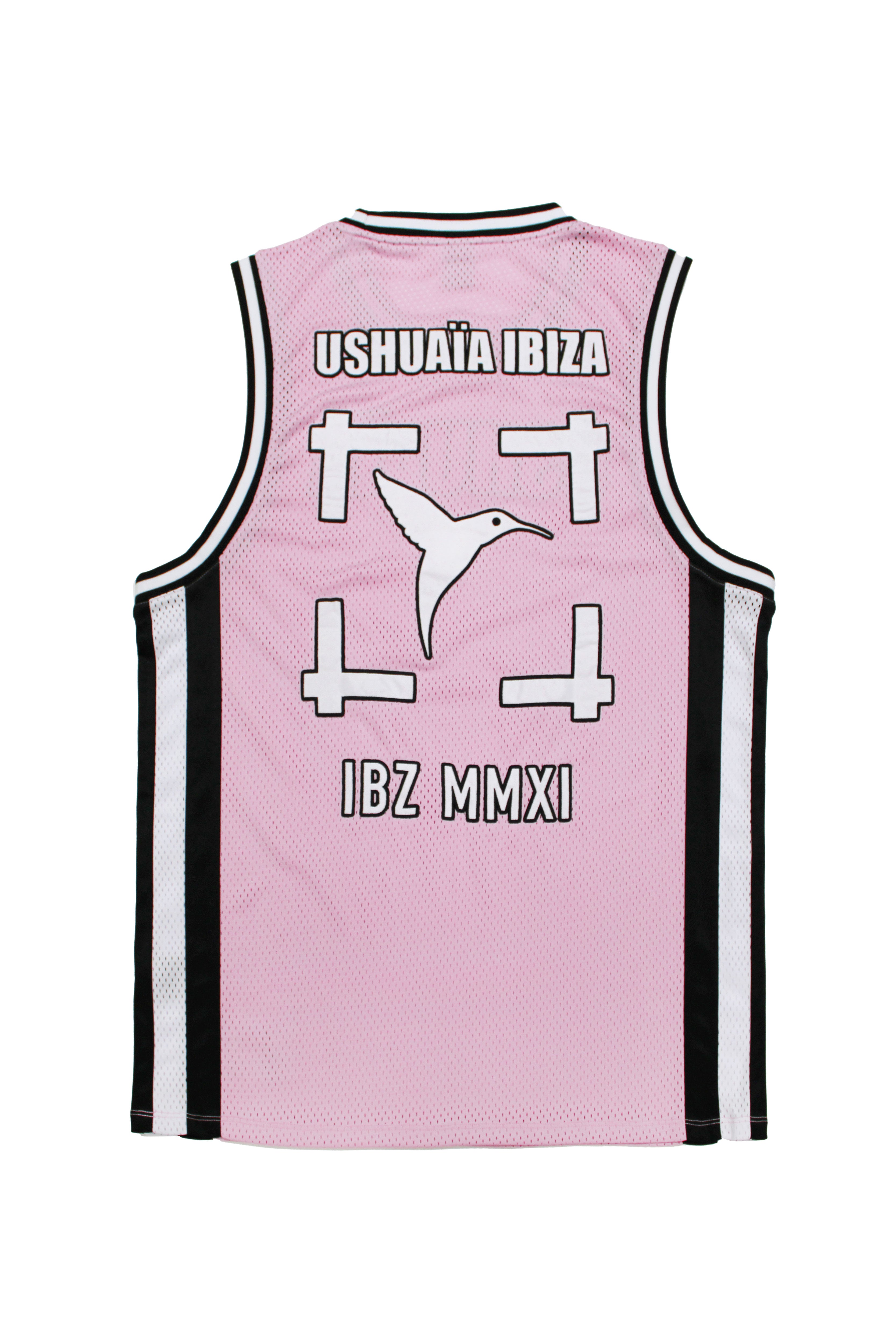 Basketball shirt made of mesh fabric, lightweight and breathable. Round neck and ribbed armhole sleeves. Contrast combined print and application detail on front and back. Patch on the front.