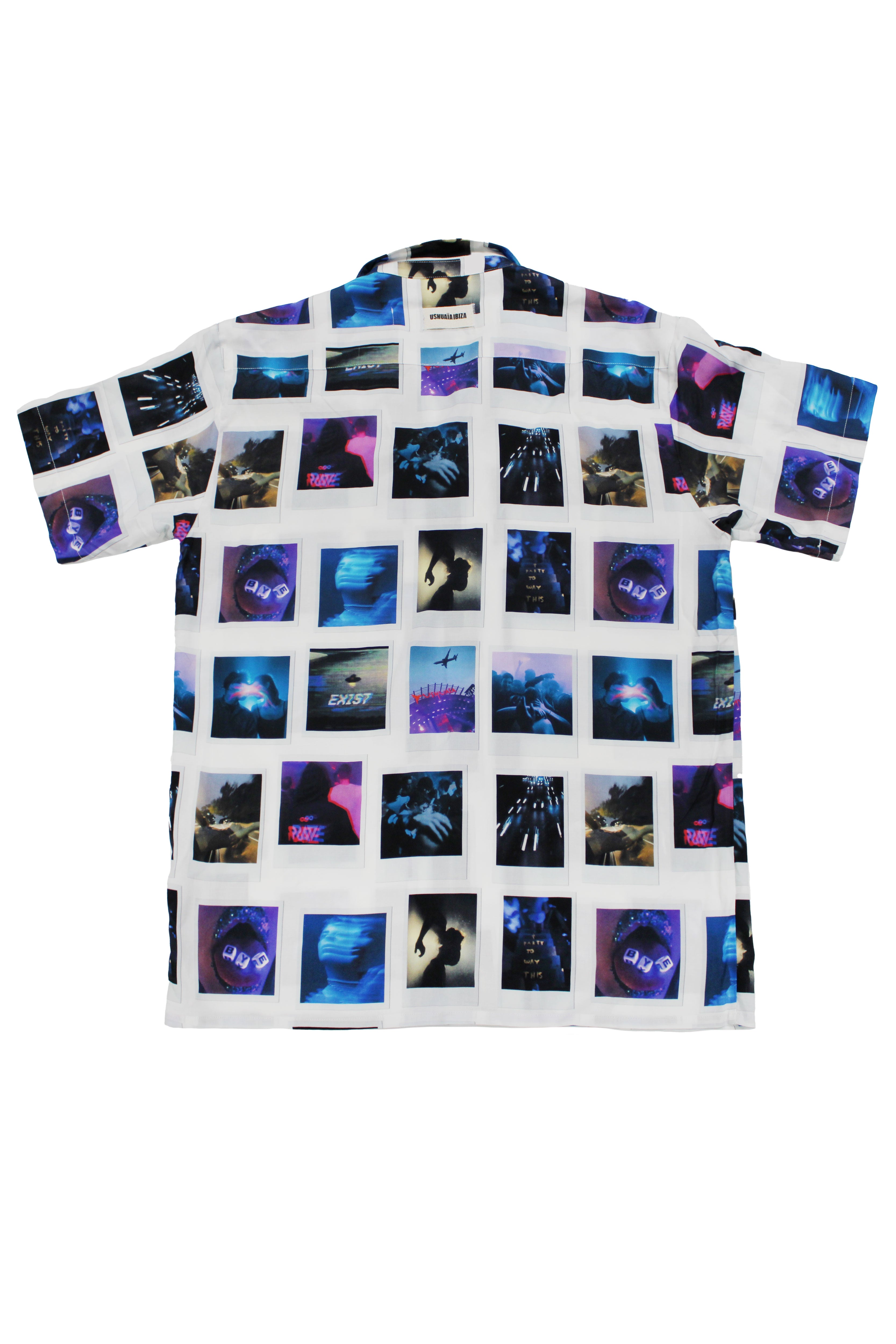 Printed shirt made of blend fabric. Lapel collar and short sleeve. Front button closure. Patch detail on the front and personalized label on the back.