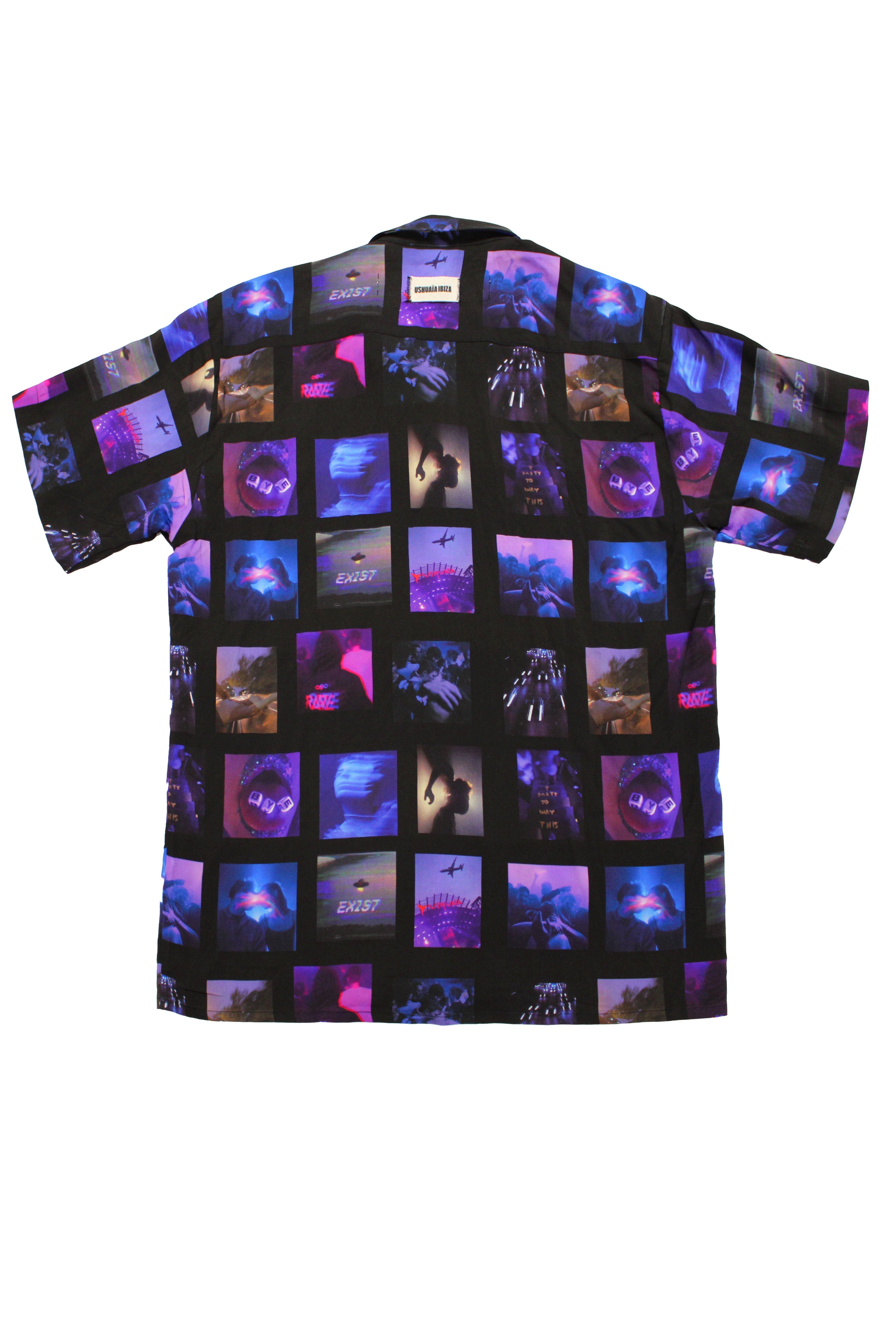 Printed shirt made of blend fabric. Lapel collar and short sleeve. Front button closure. Patch detail on the front and personalized label on the back.