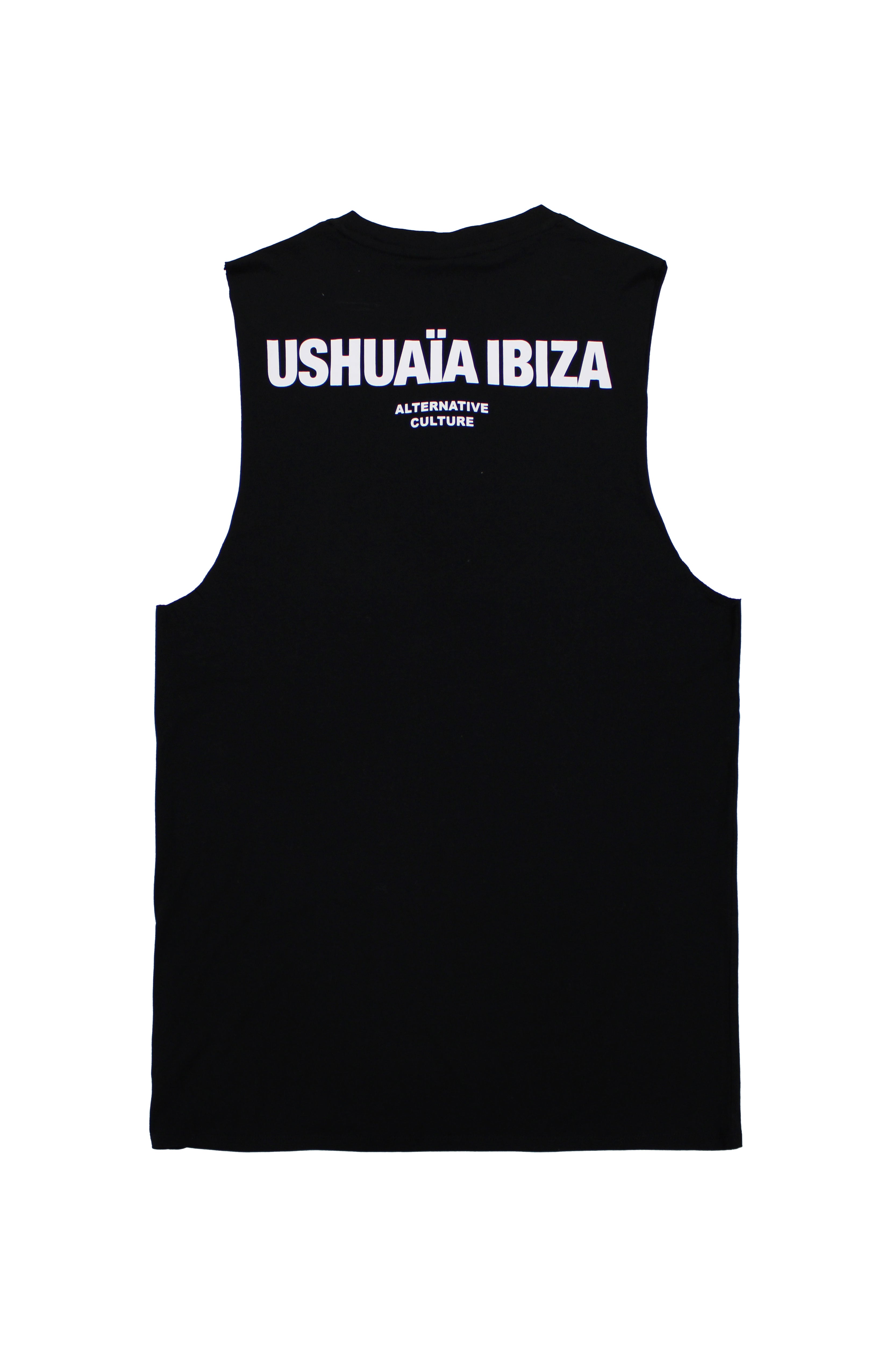 Round neck t-shirt with armhole sleeves. Contrast combined print detail on front and back.