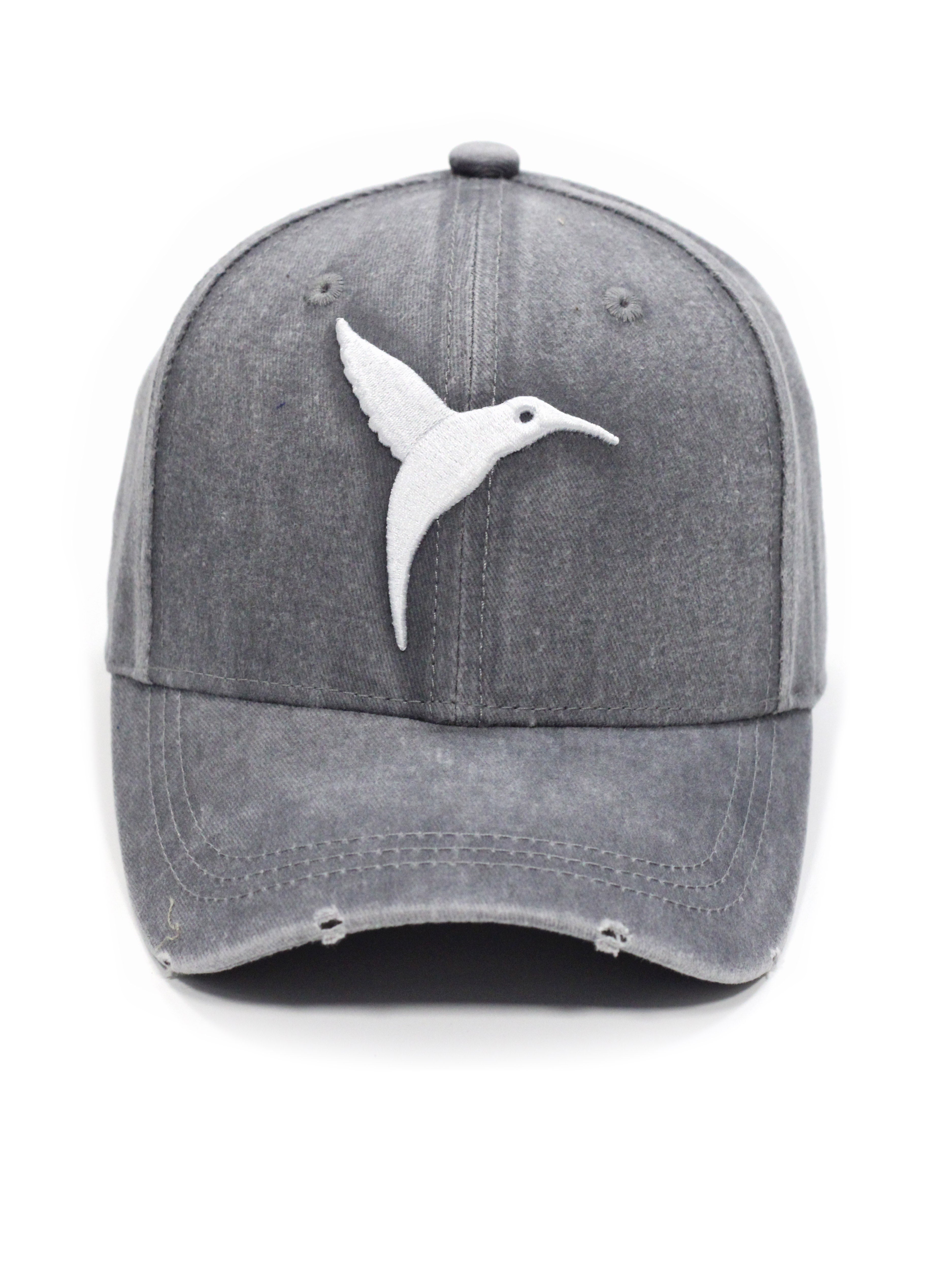 Grey acid wash Ushuaïa Ibiza cap with embroidered hummingbird logo