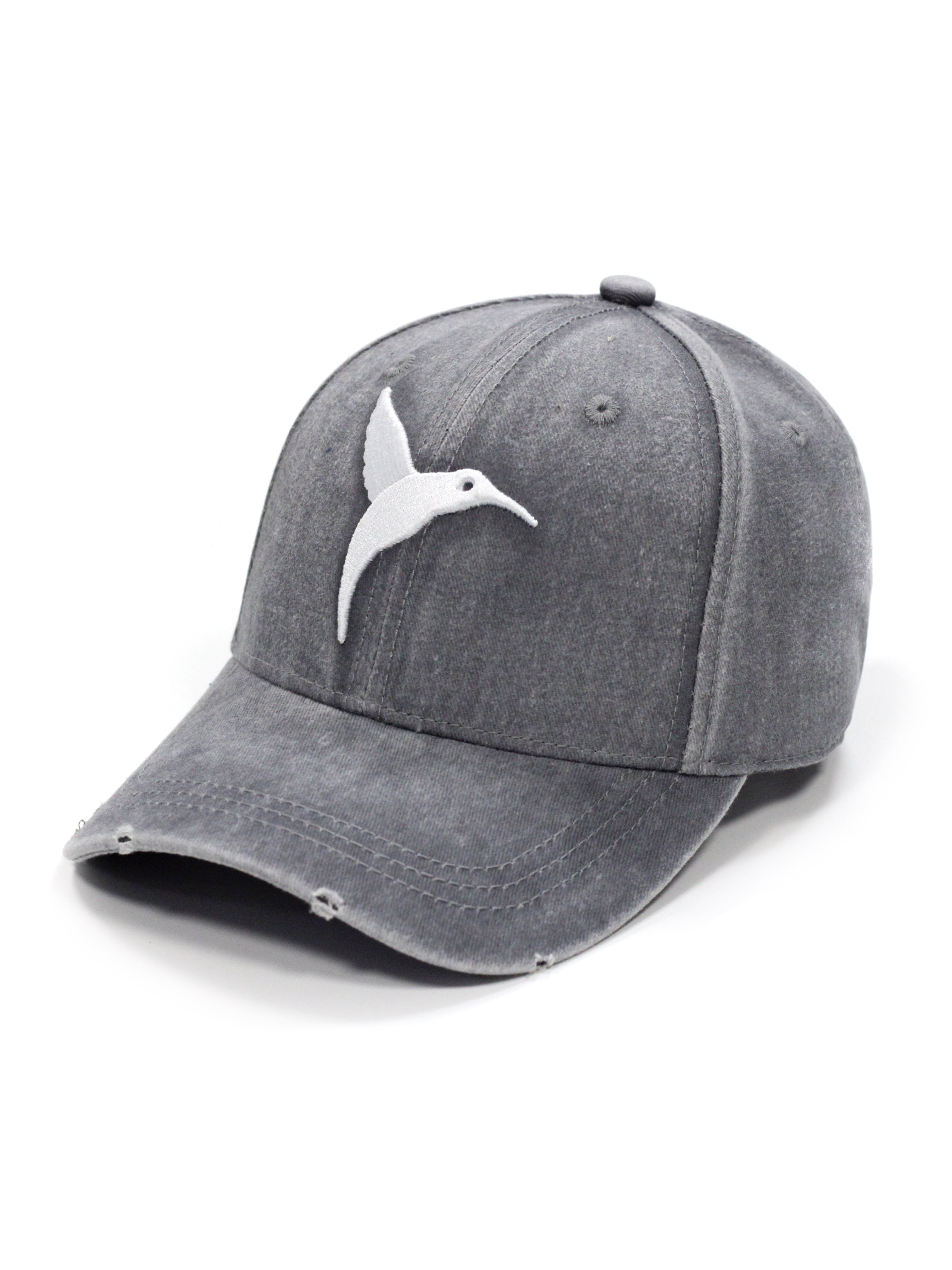 Grey acid wash Ushuaïa Ibiza cap with embroidered hummingbird logo