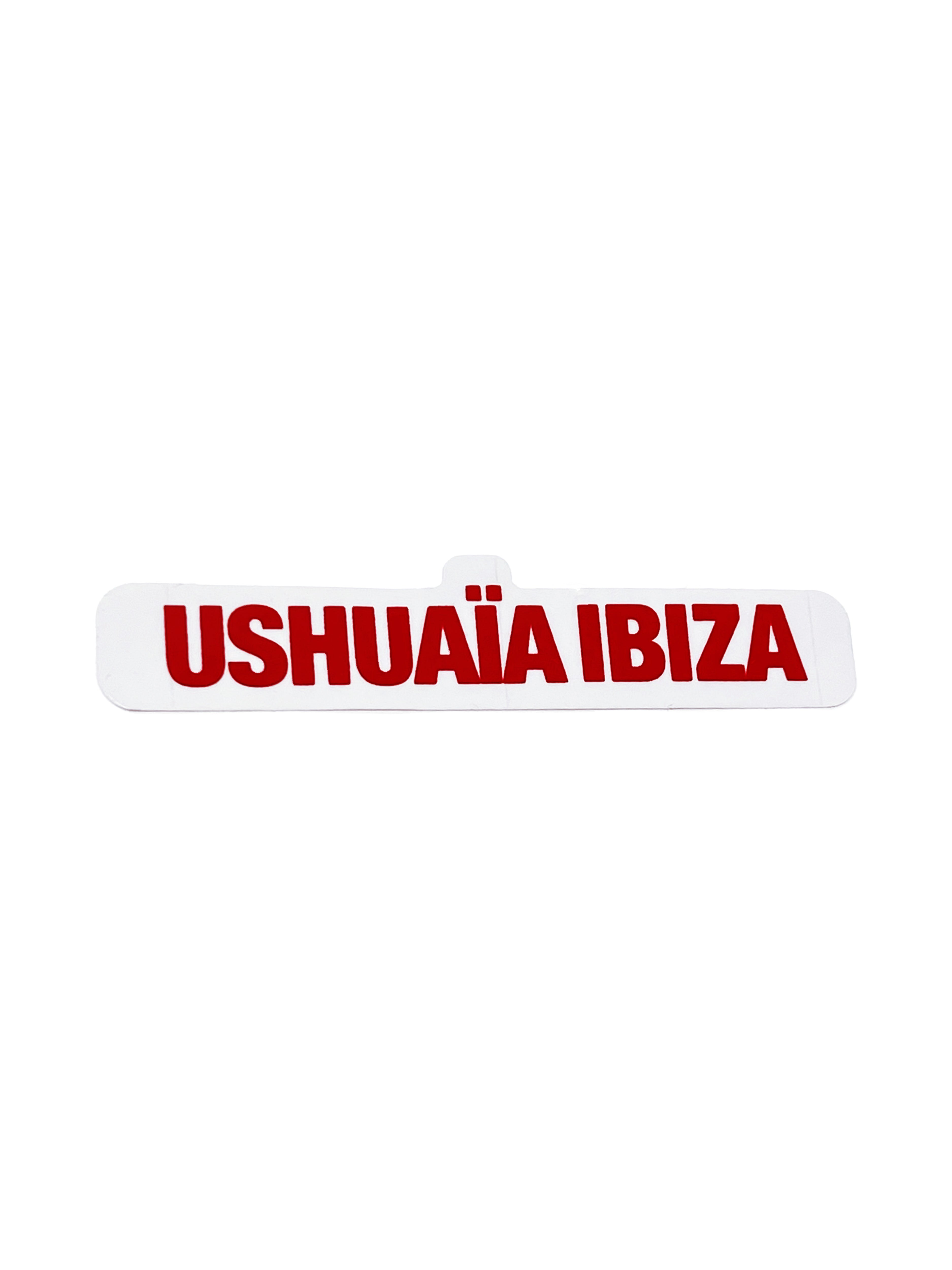White Ushuaïa Ibiza vinyl sticker with red logo.