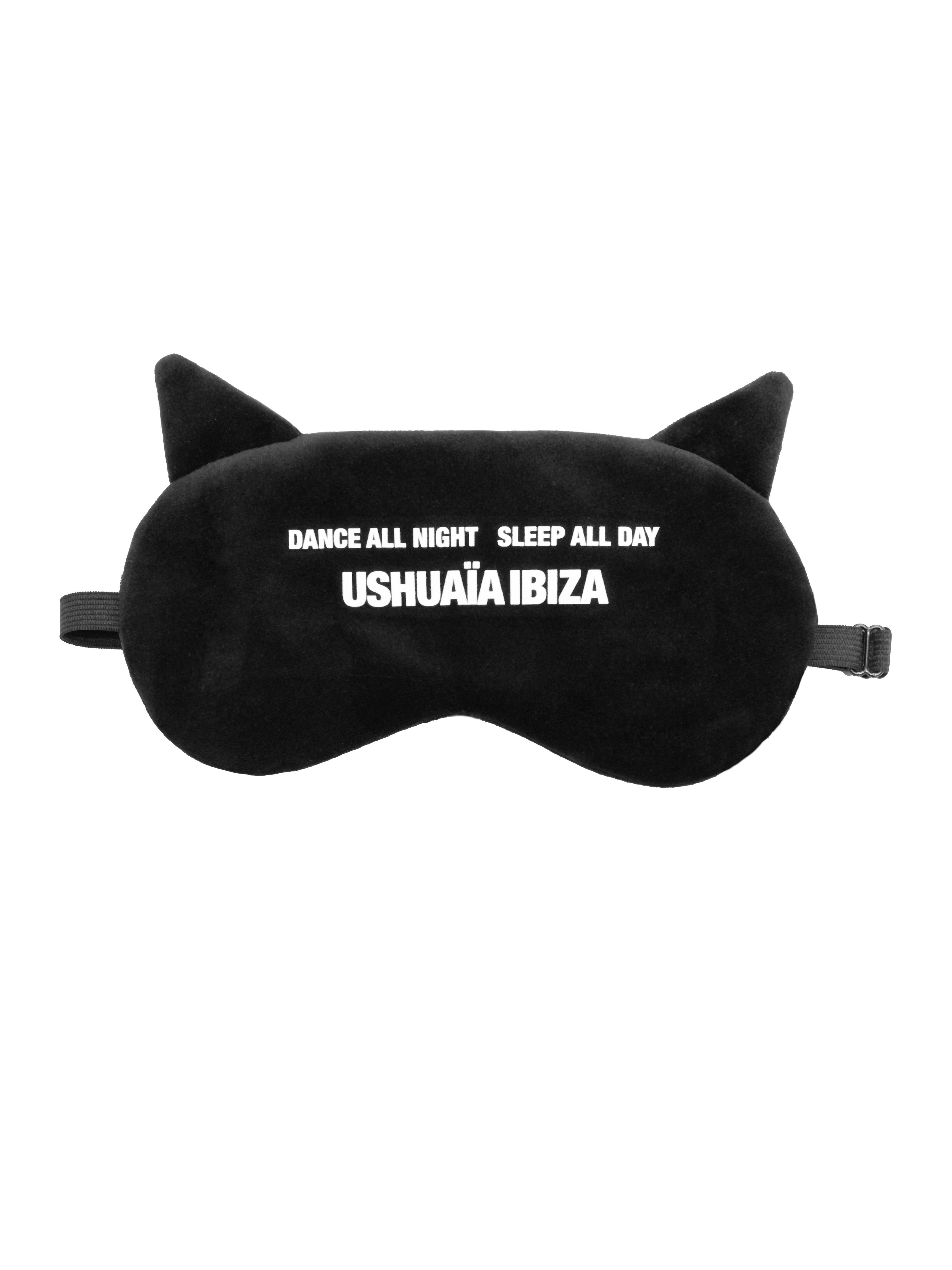 Black Ushuaïa Ibiza velvet eye mask with ear-detail design