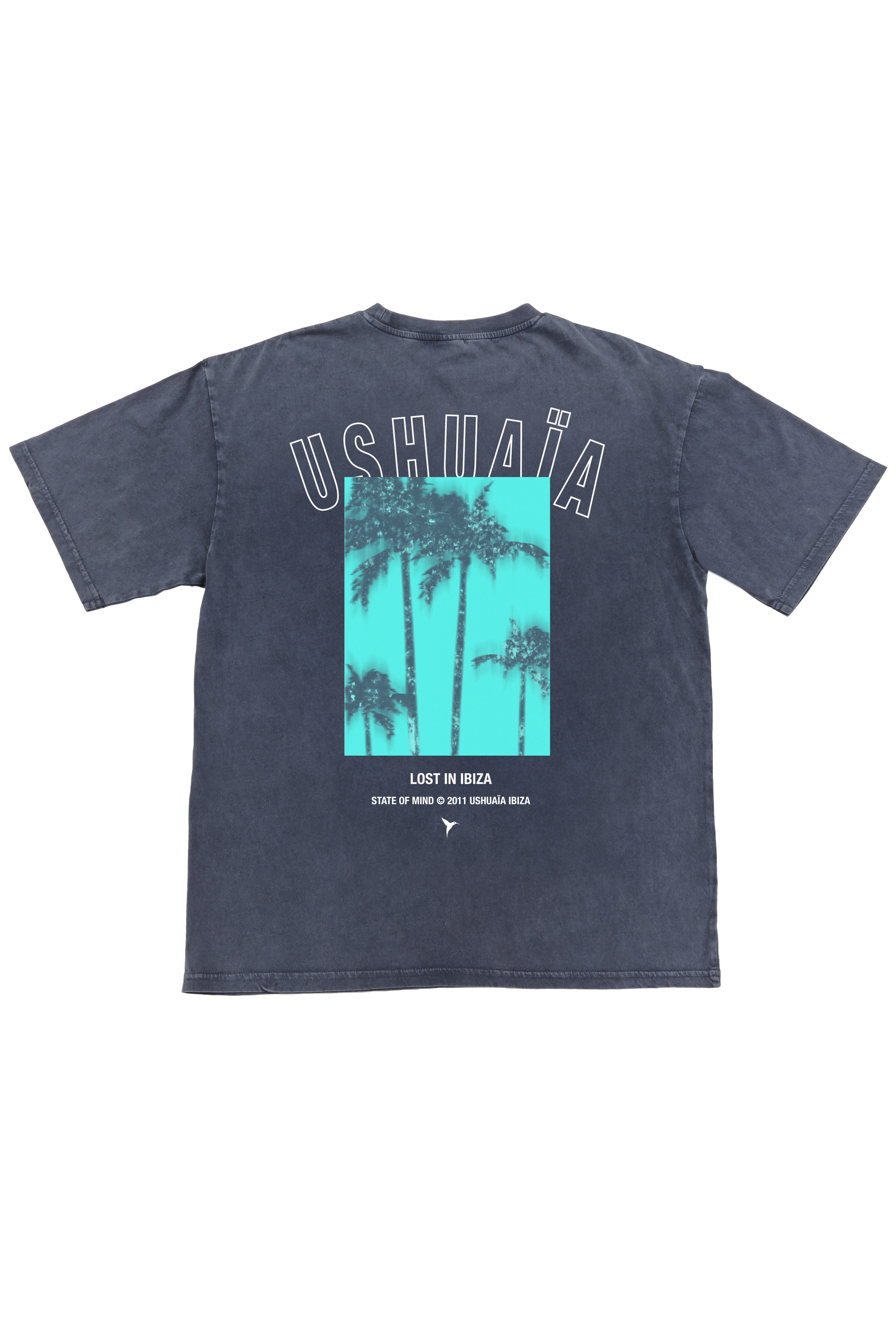 camiseta hombre algodón acid wash regular fit logo ushuaïa delantero y espalda