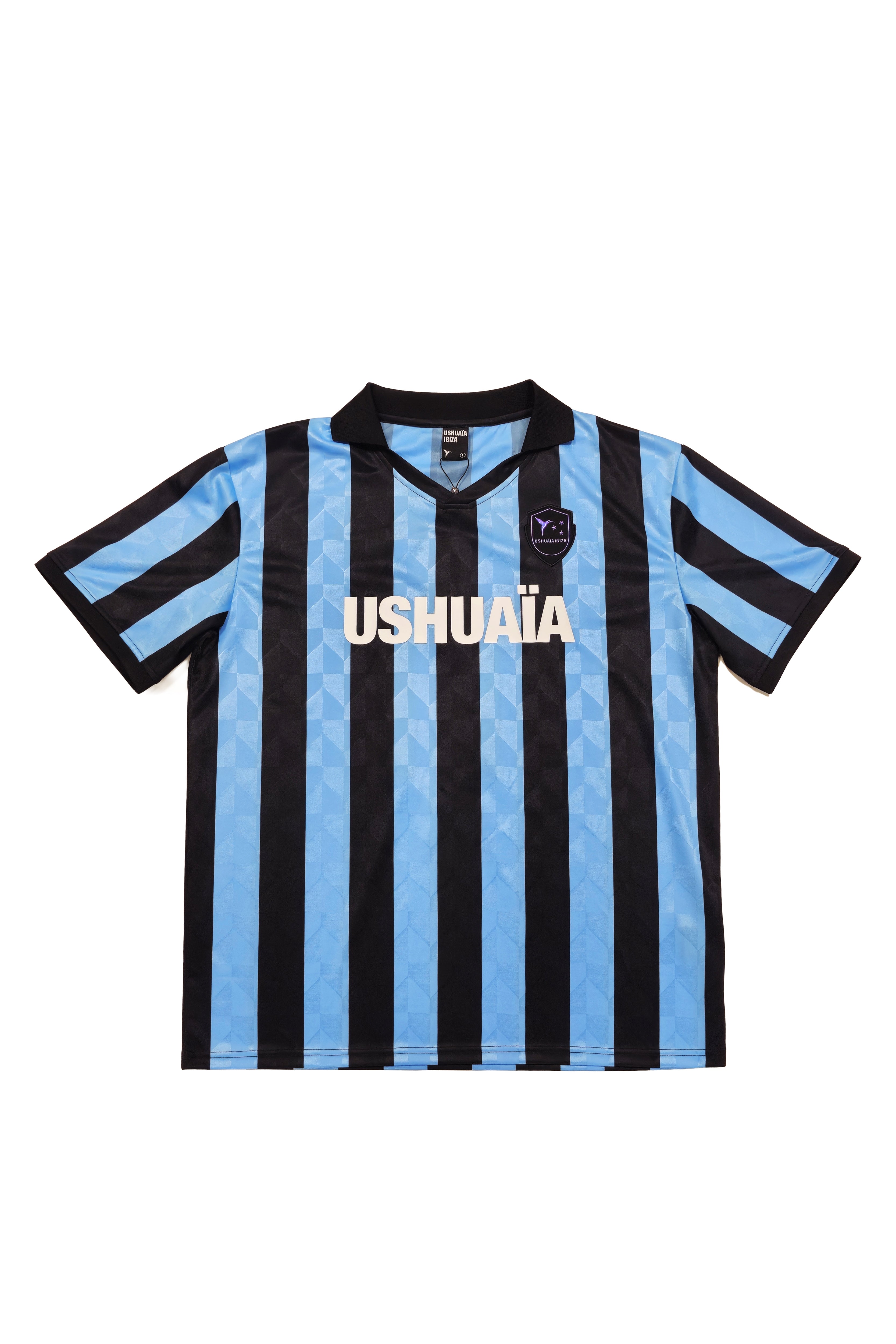 camiseta hombre rayas azul negro logo