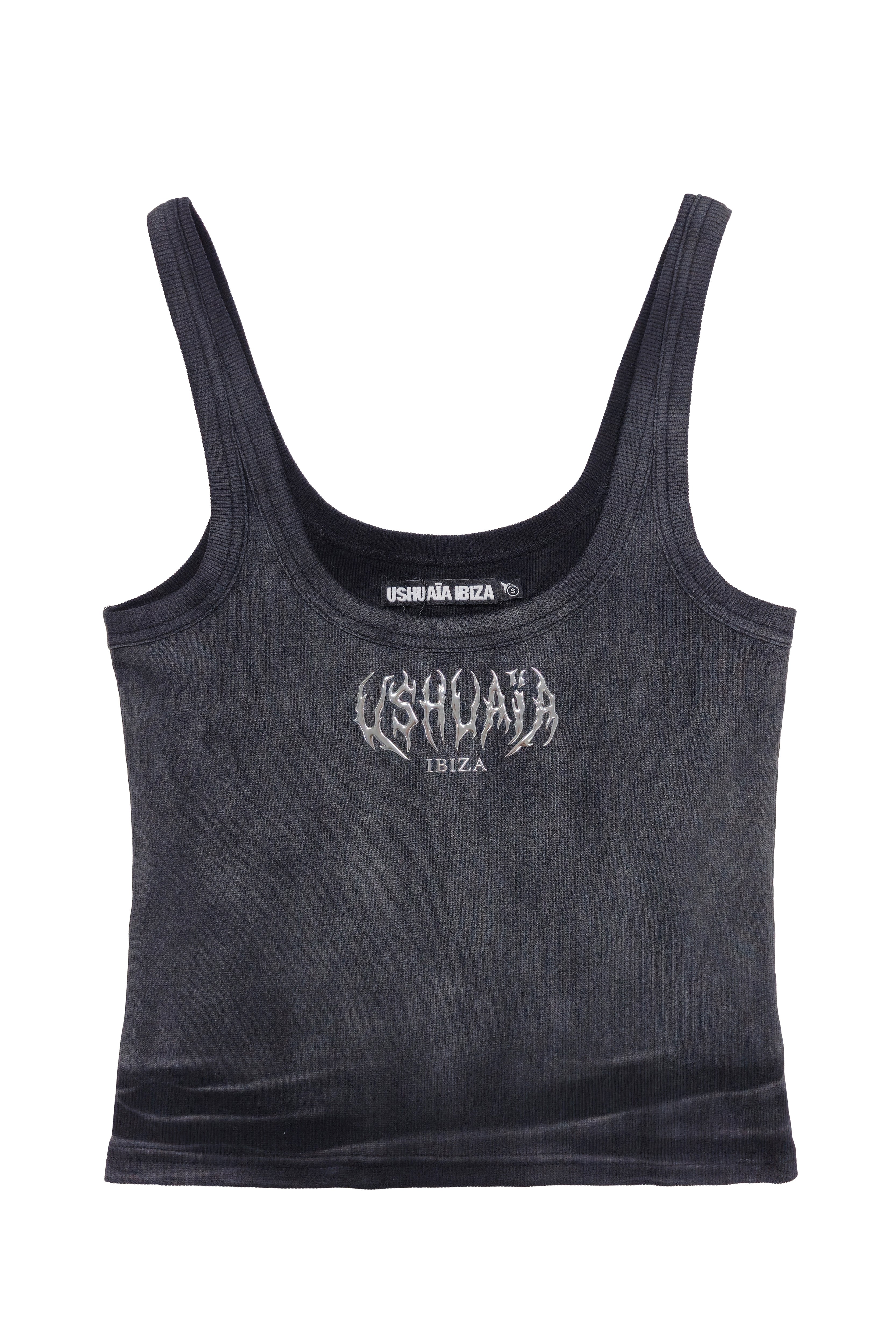 camiseta tirantes mujer gris oscuro acid wash logo