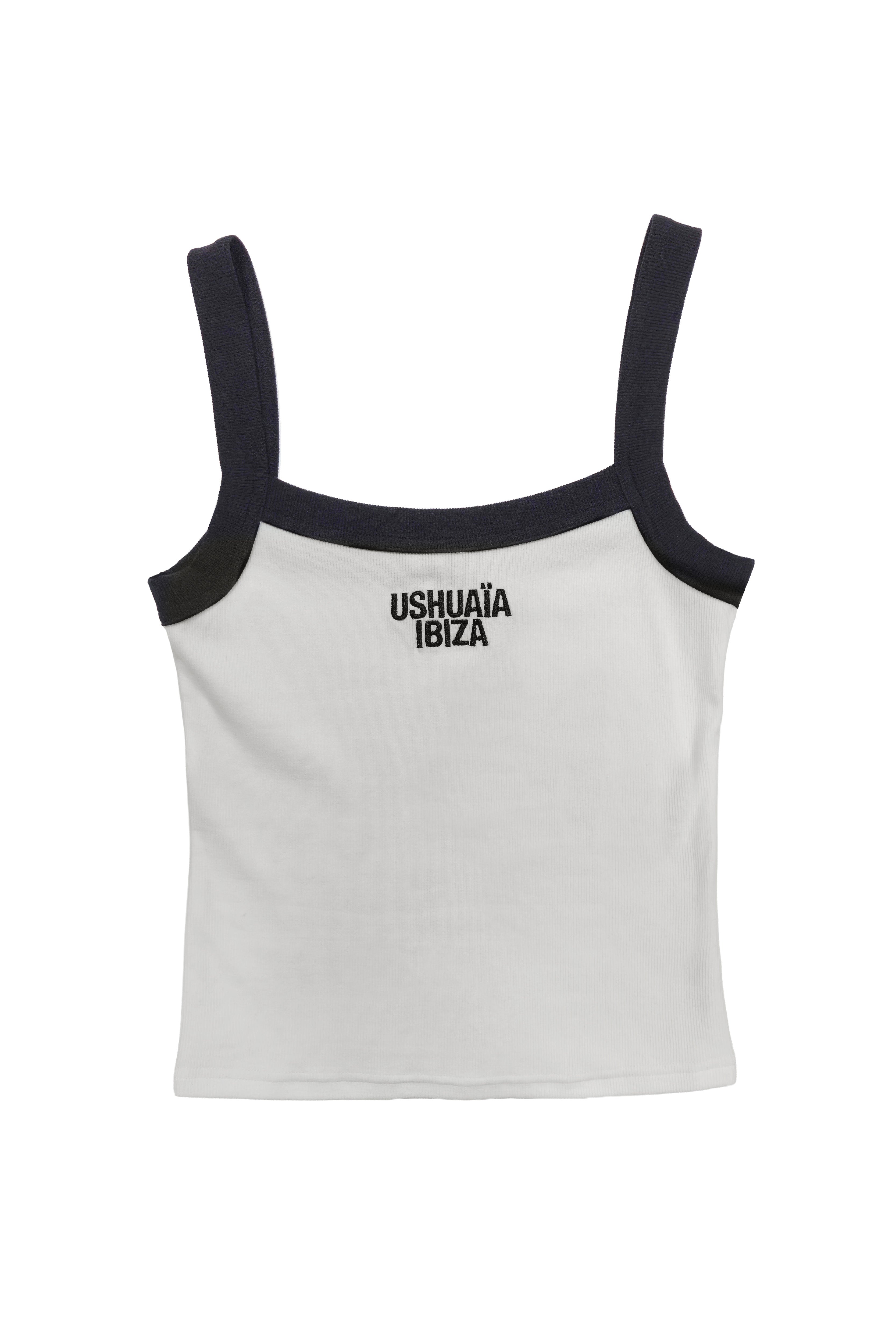 camiseta tirantes mujer blanca rib contraste negro