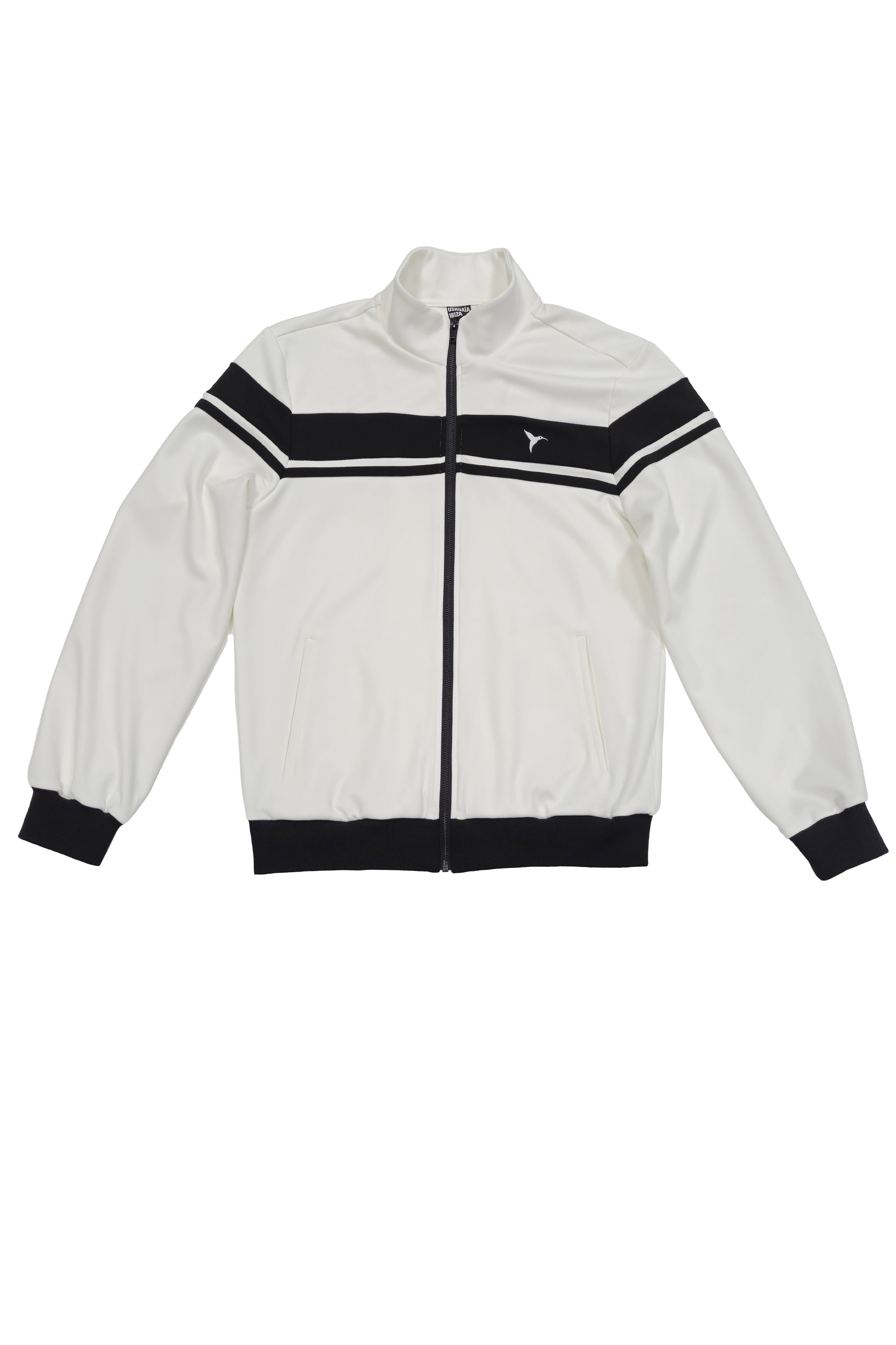 sudadera blanca hombre cremallera banda negra pecho