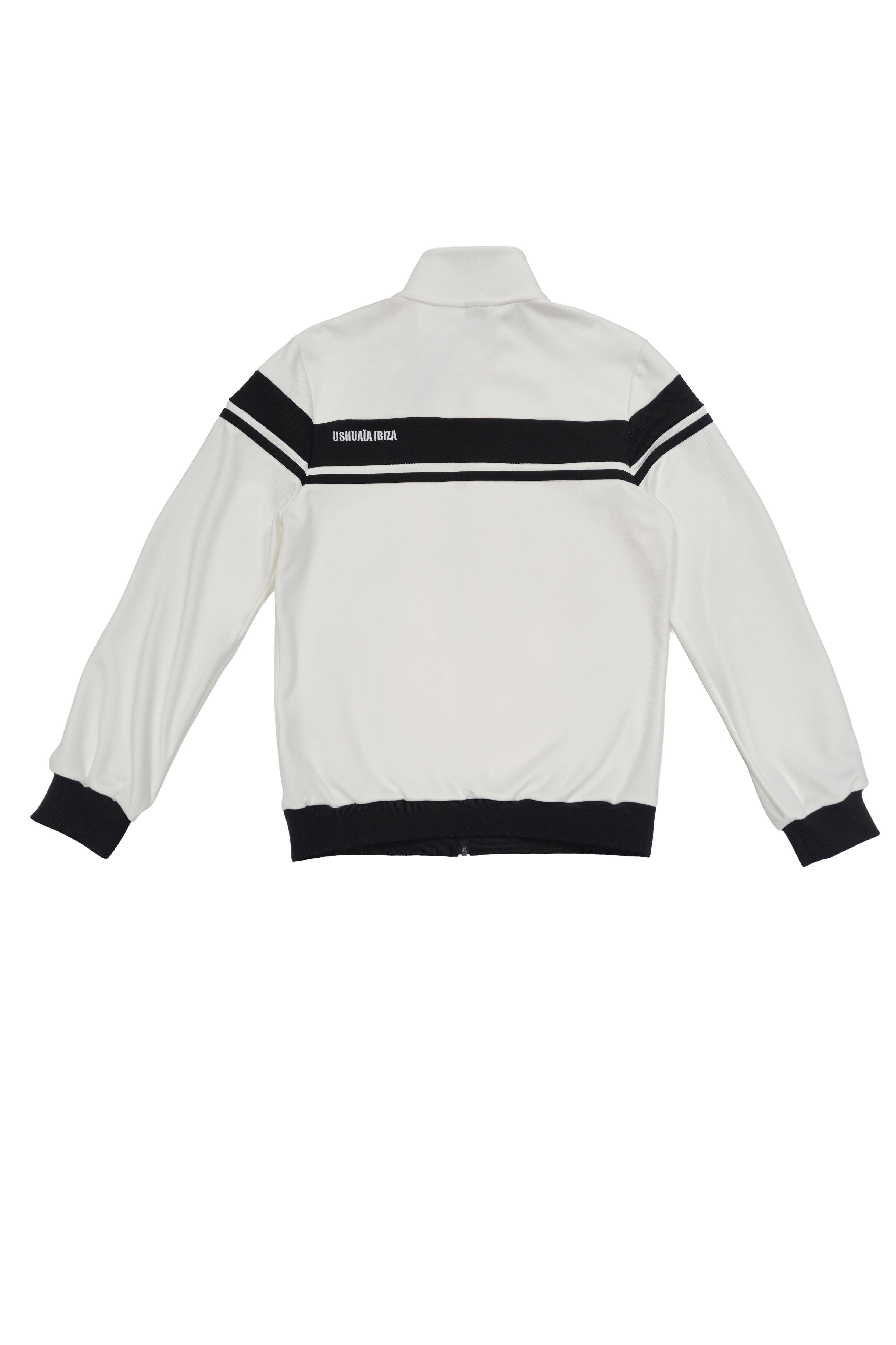 sudadera blanca hombre cremallera banda negra pecho