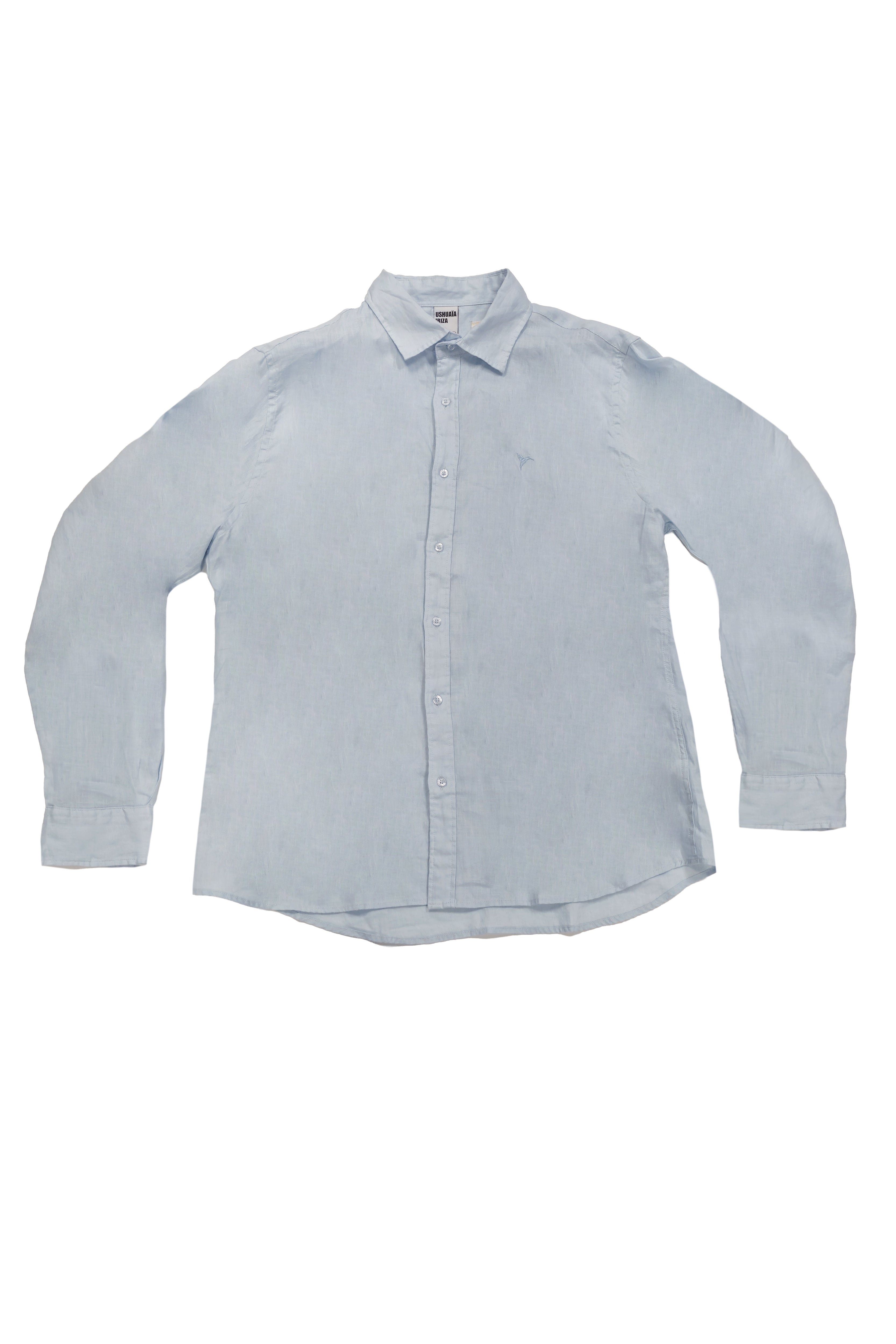 camisa lino hombre manga larga garment dyed logo ushuaïa delantero y espalda ibiza