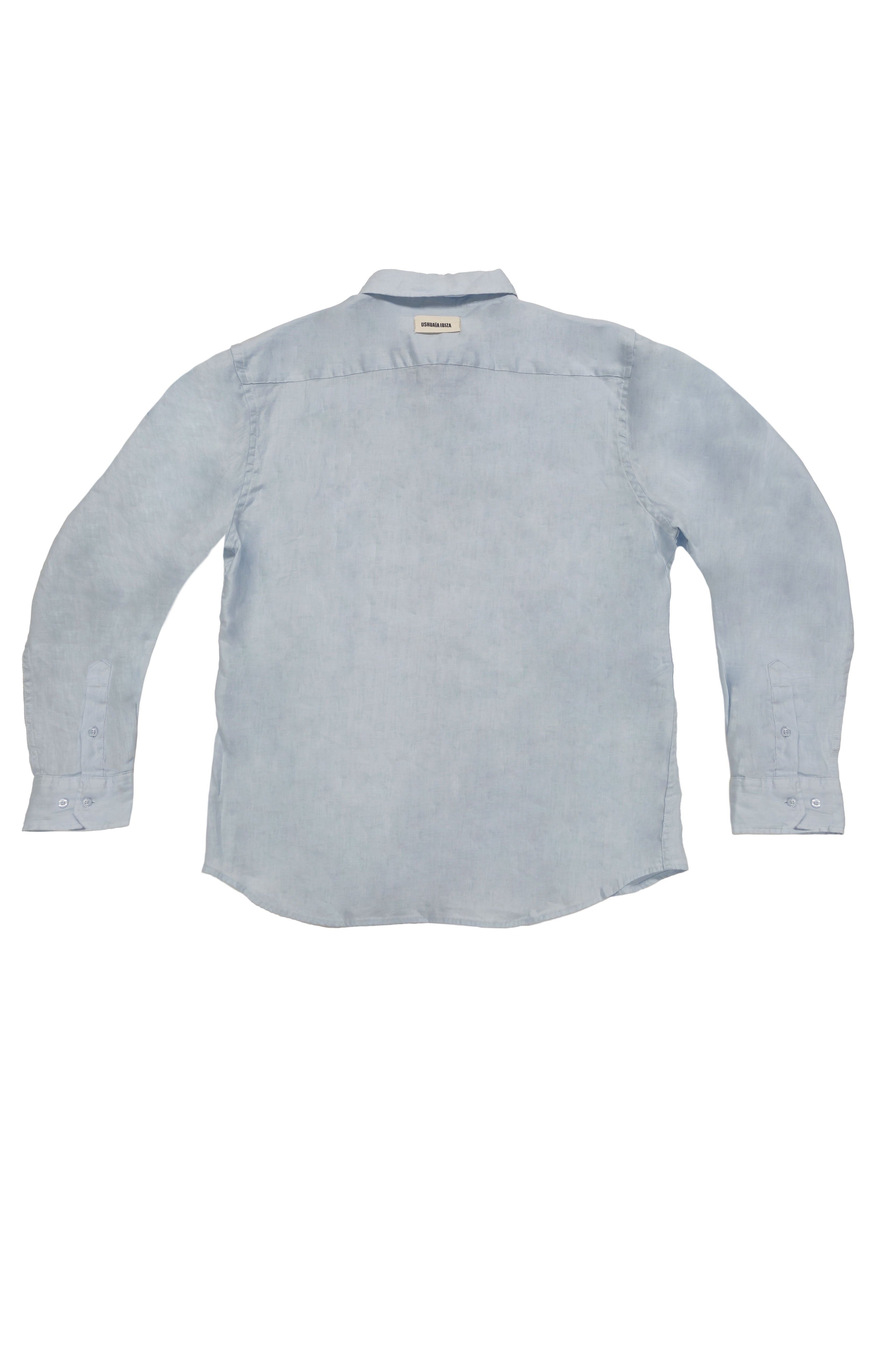 camisa lino hombre manga larga garment dyed logo ushuaïa delantero y espalda ibiza