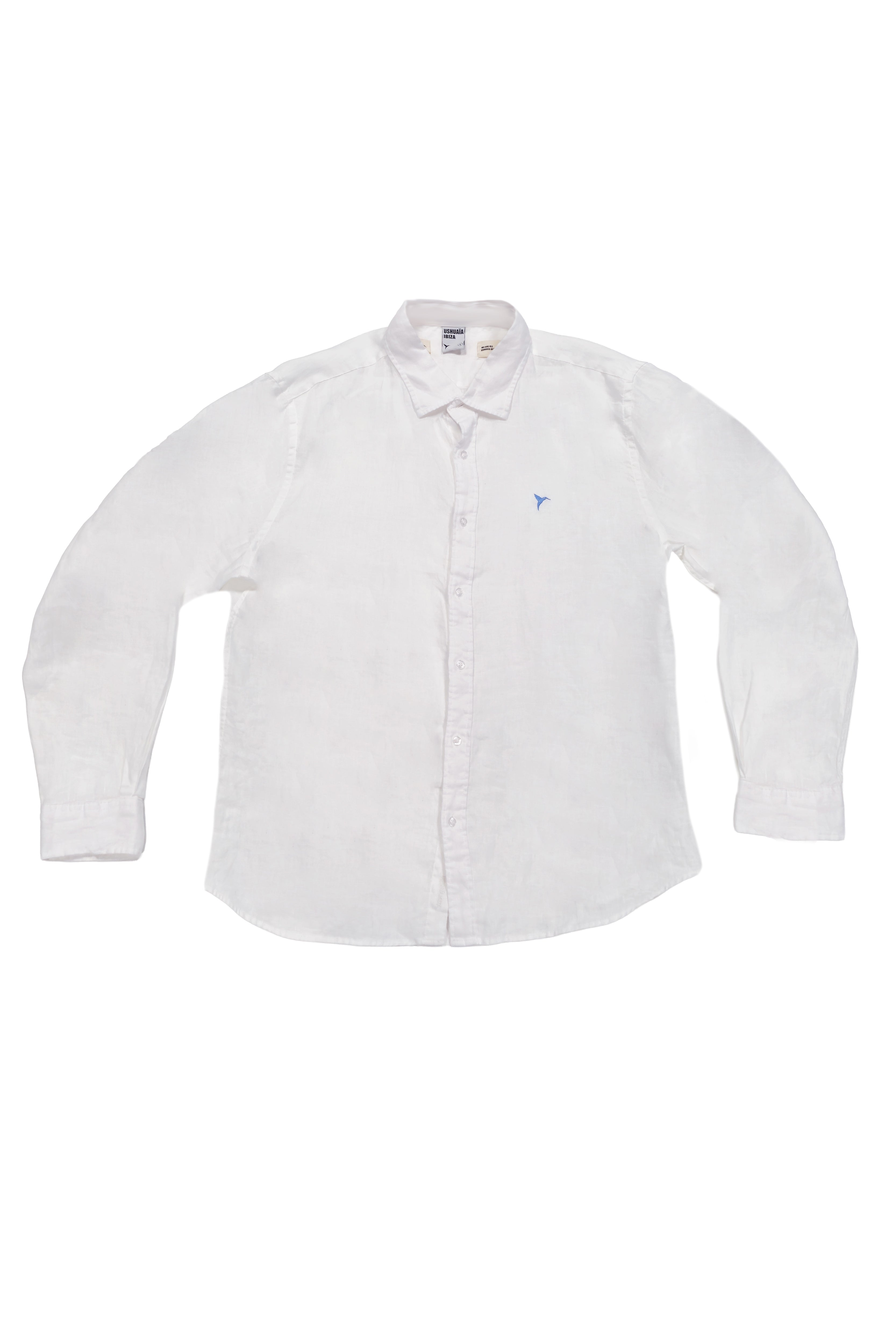 camisa lino hombre manga larga silicon wash logo ushuaïa delantero y espalda
