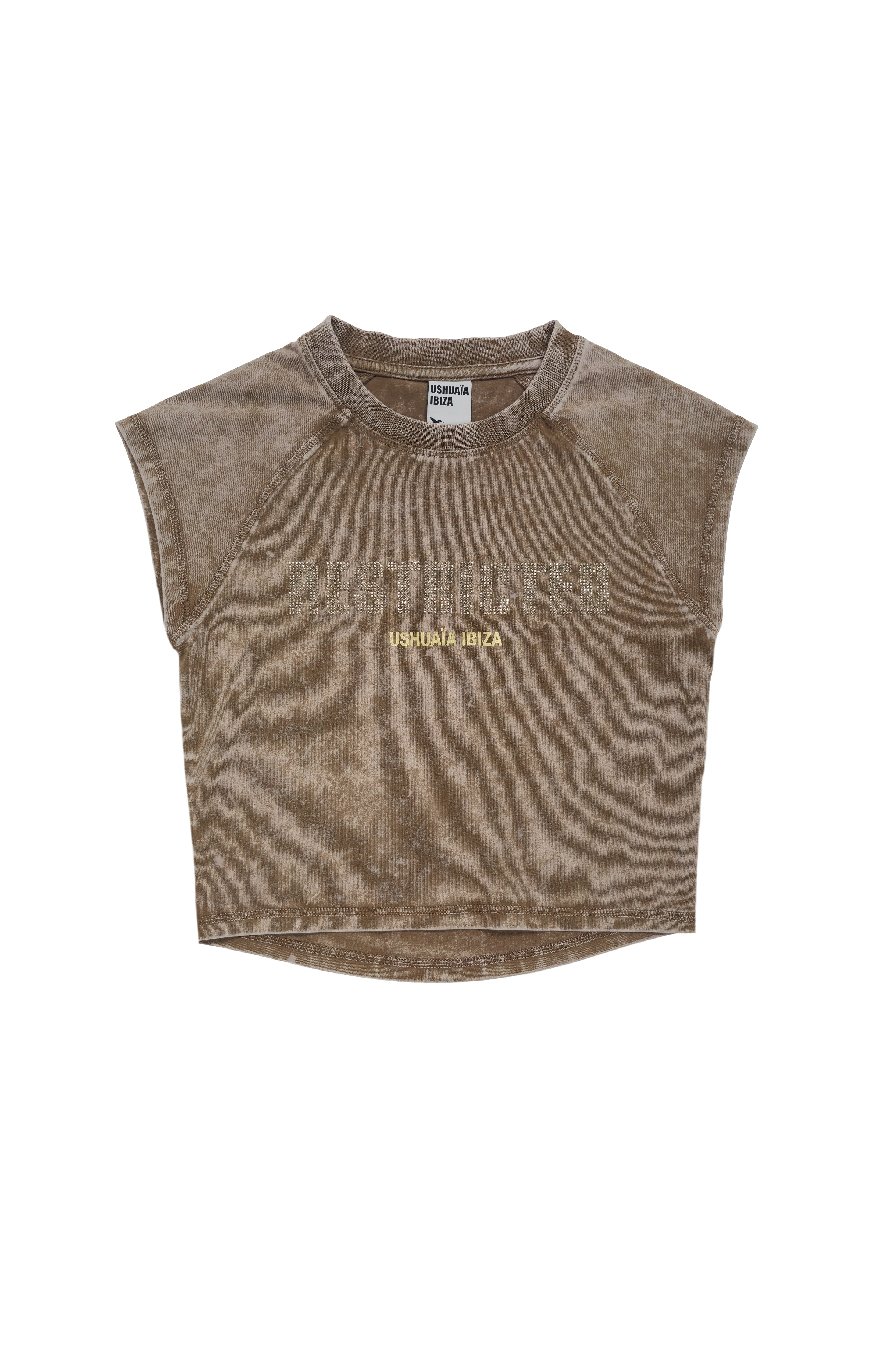 camiseta mujer marron acid wash grafico ushuaia