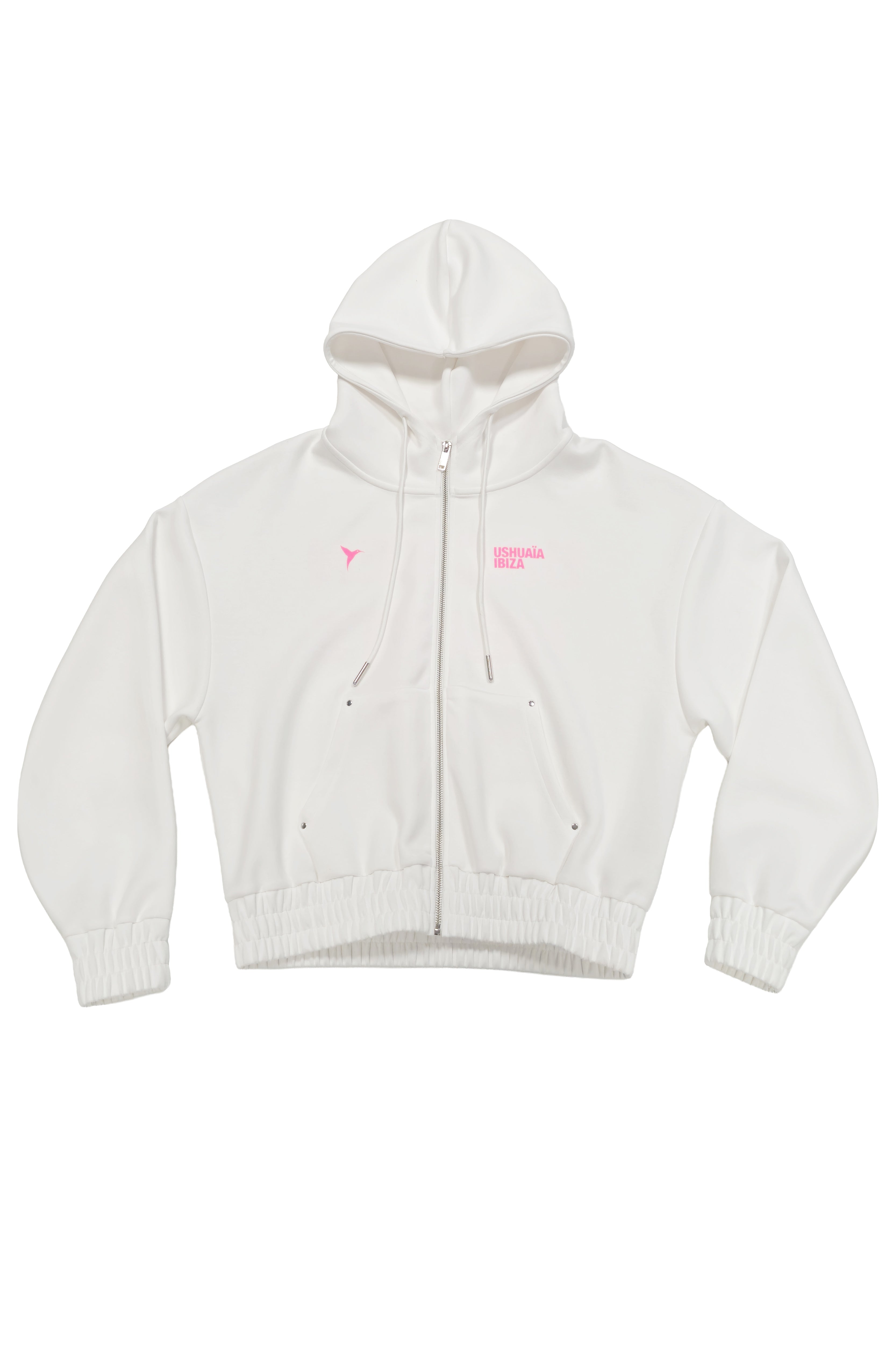 sudadera mujer blanca capucha cremallera ushuaia