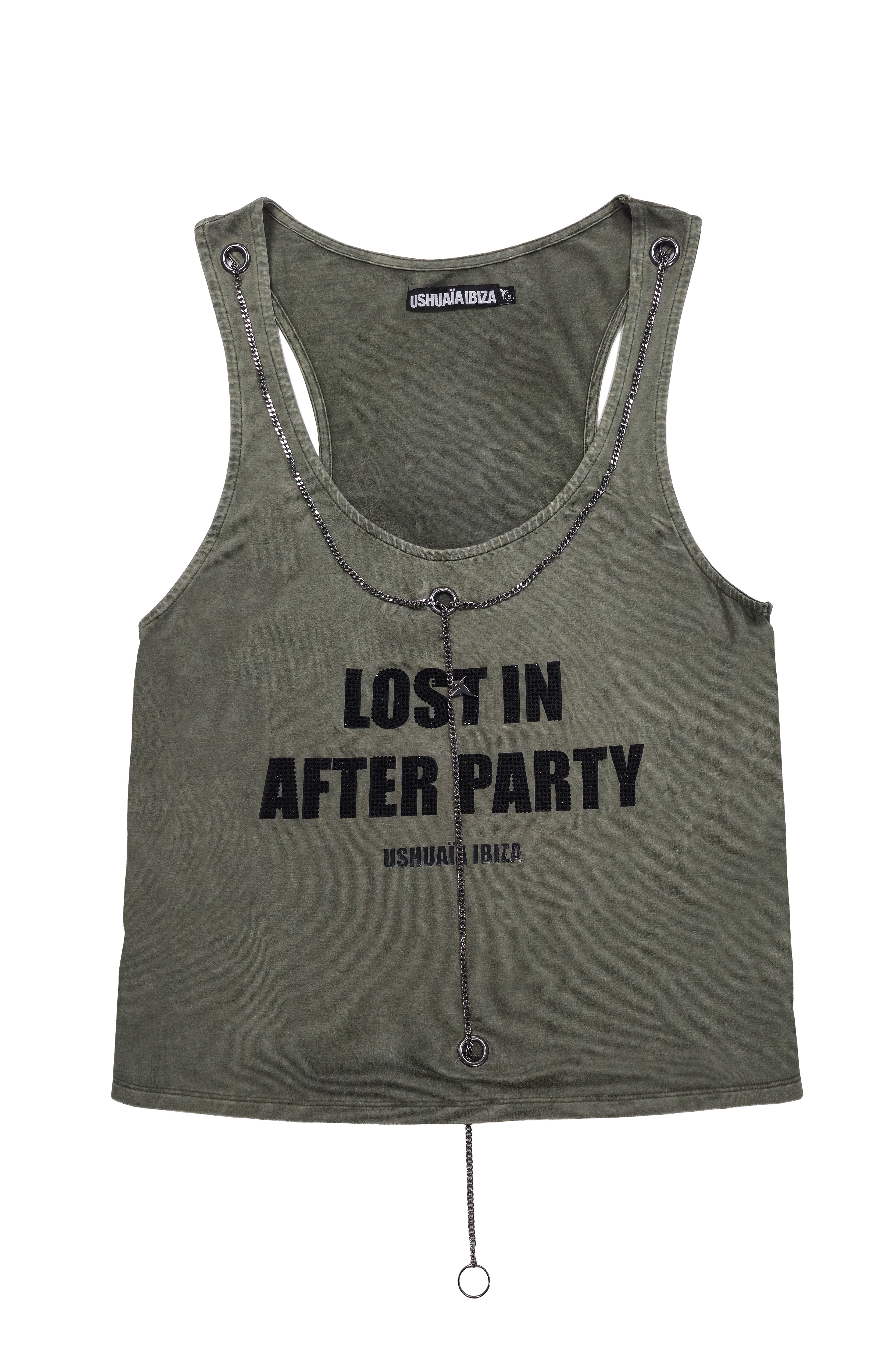 camiseta tirantes mujer verde acid wash cadenas frontal