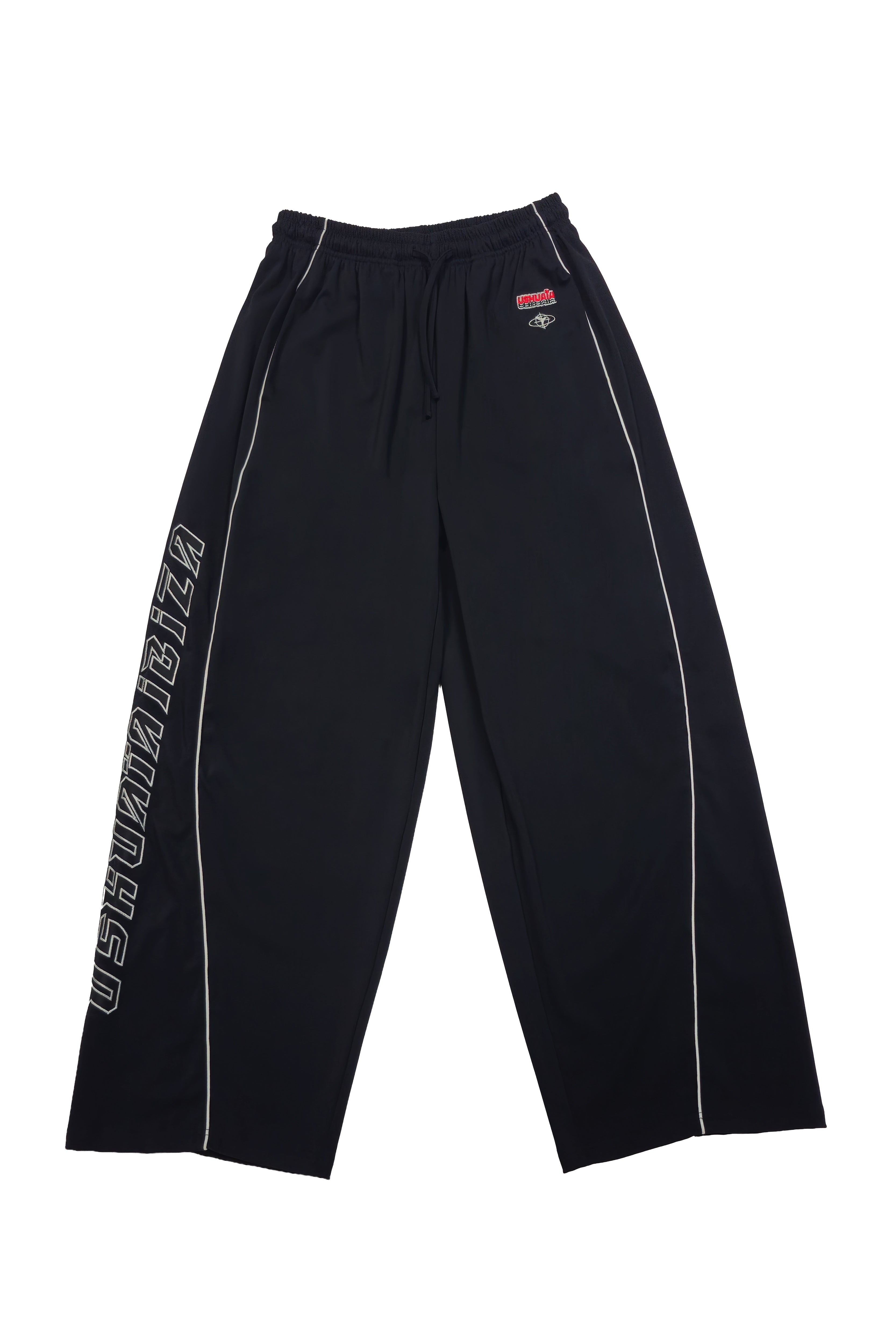 pantalon mujer negro holgado logo bordado lateral ushuaia
