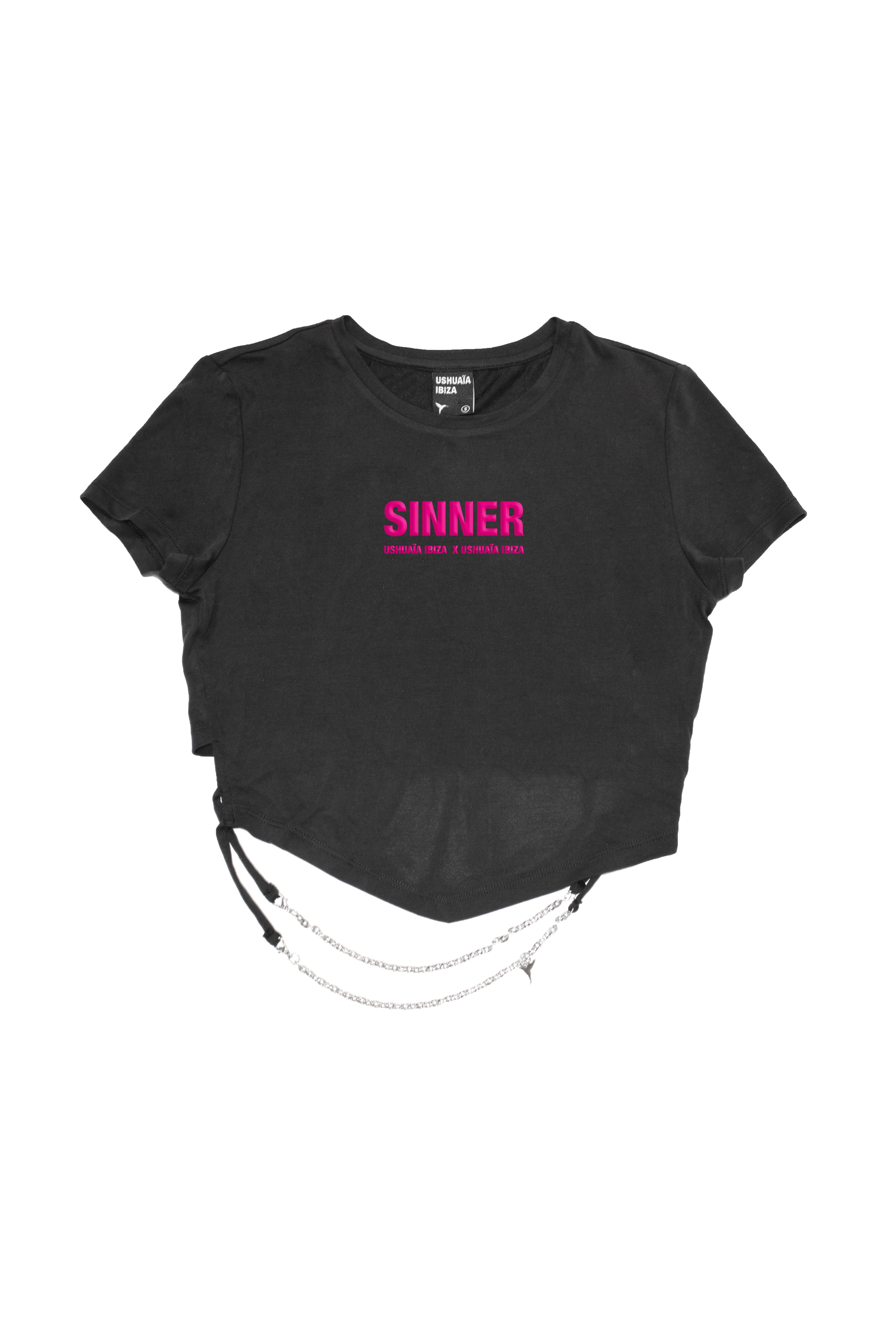 camiseta mujer negra crop sinner