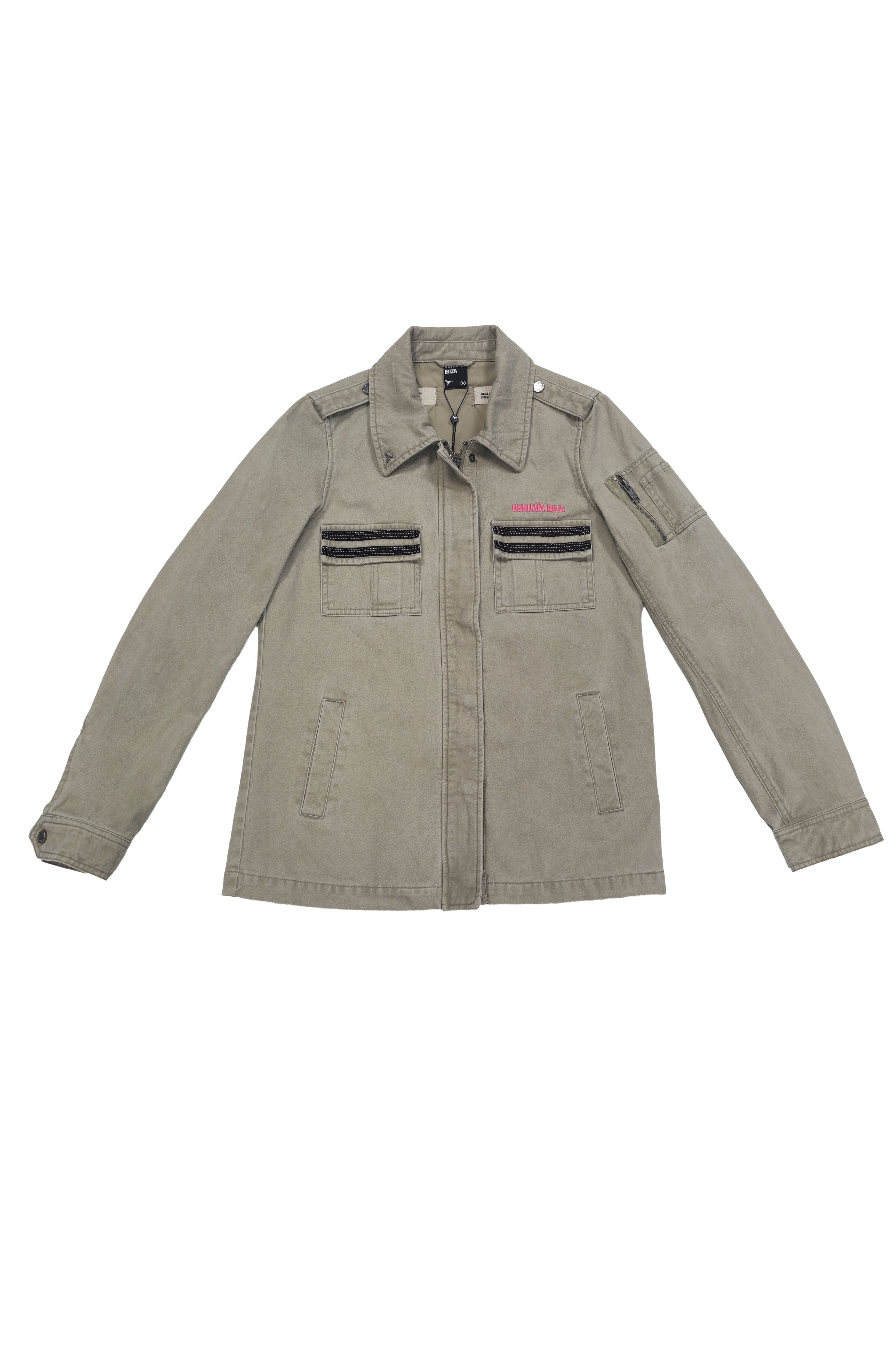 chaqueta militar mujer verde bolsillos frontales