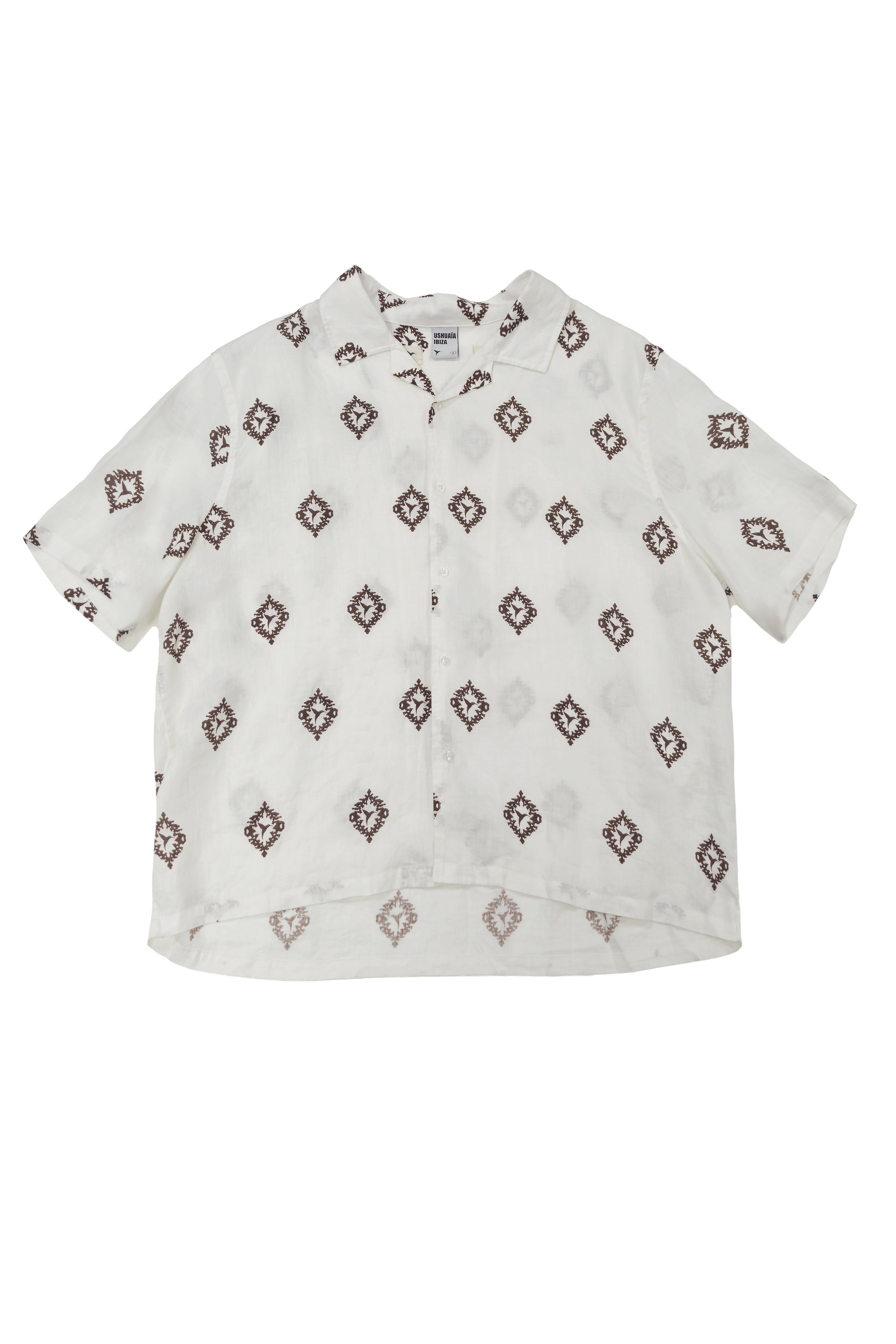 camisa lino hombre manga corta boxy fit silicon wash estampada ushuaïa