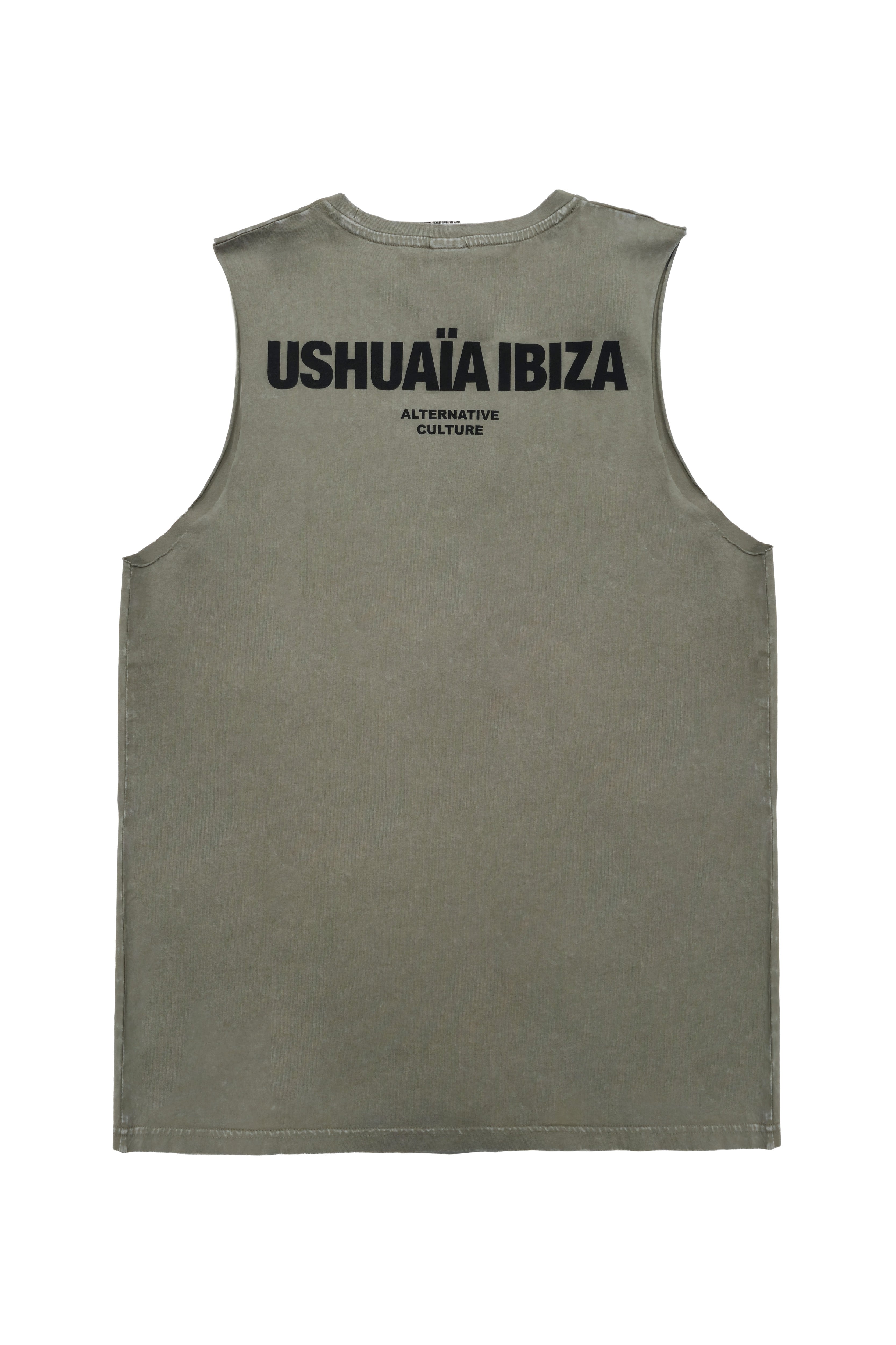 camiseta sin mangas hombre algodón acid wash enzyme wash regular fit logo ushuaïa frontal