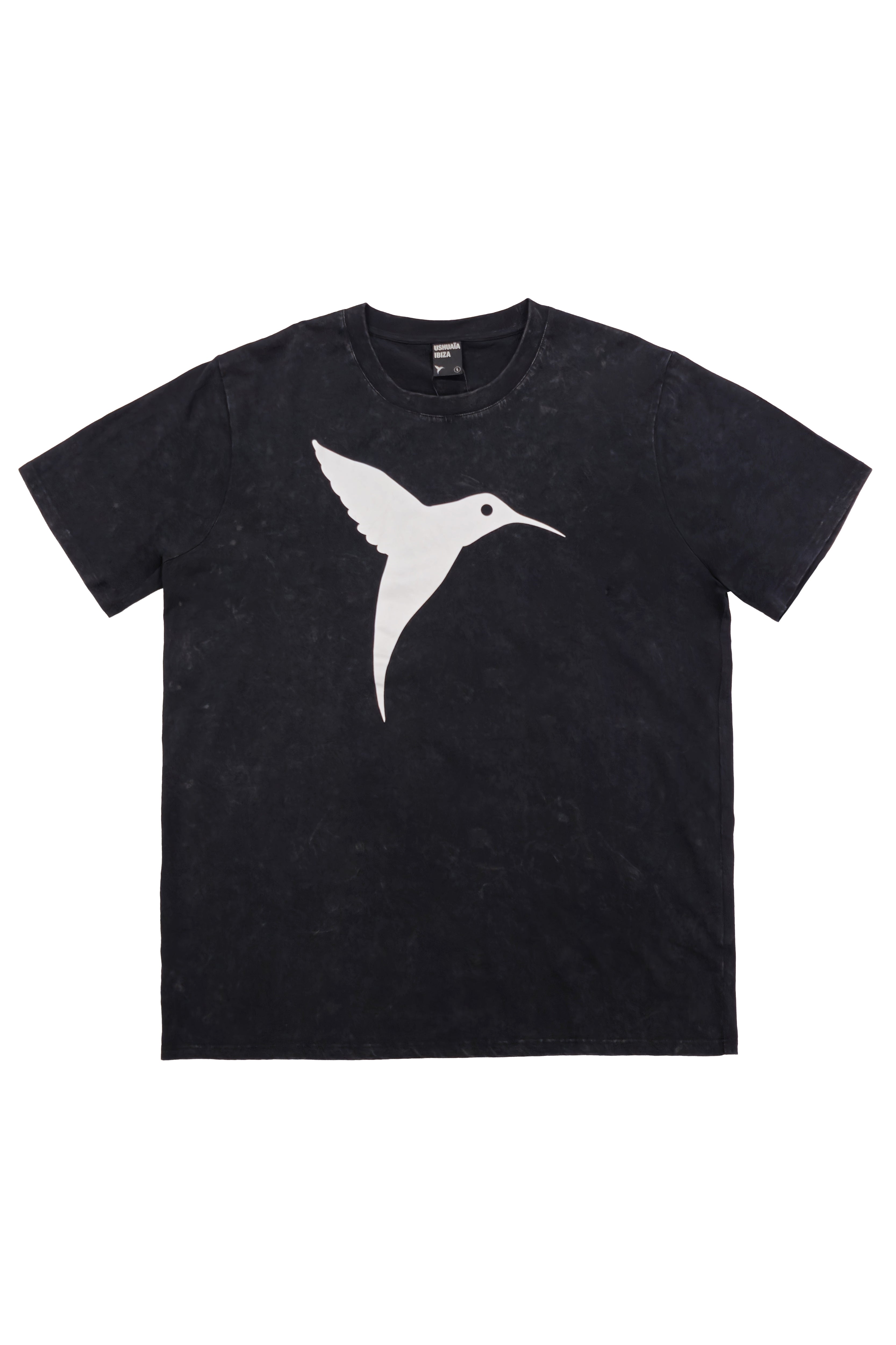 camiseta niño algodón negro acid wash logo ushuaïa