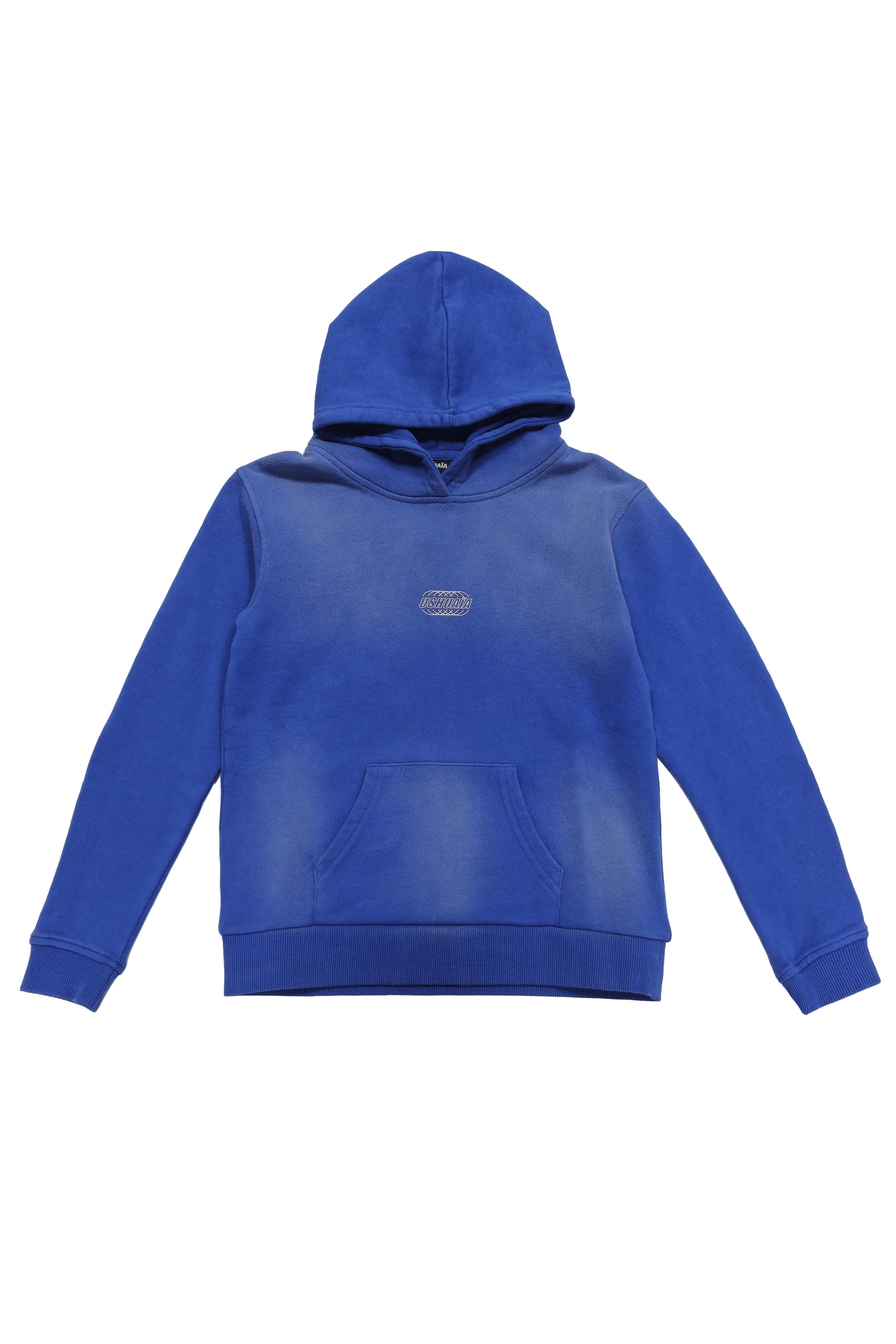 sudadera niño algodón french terry azul capucha logo ushuaïa