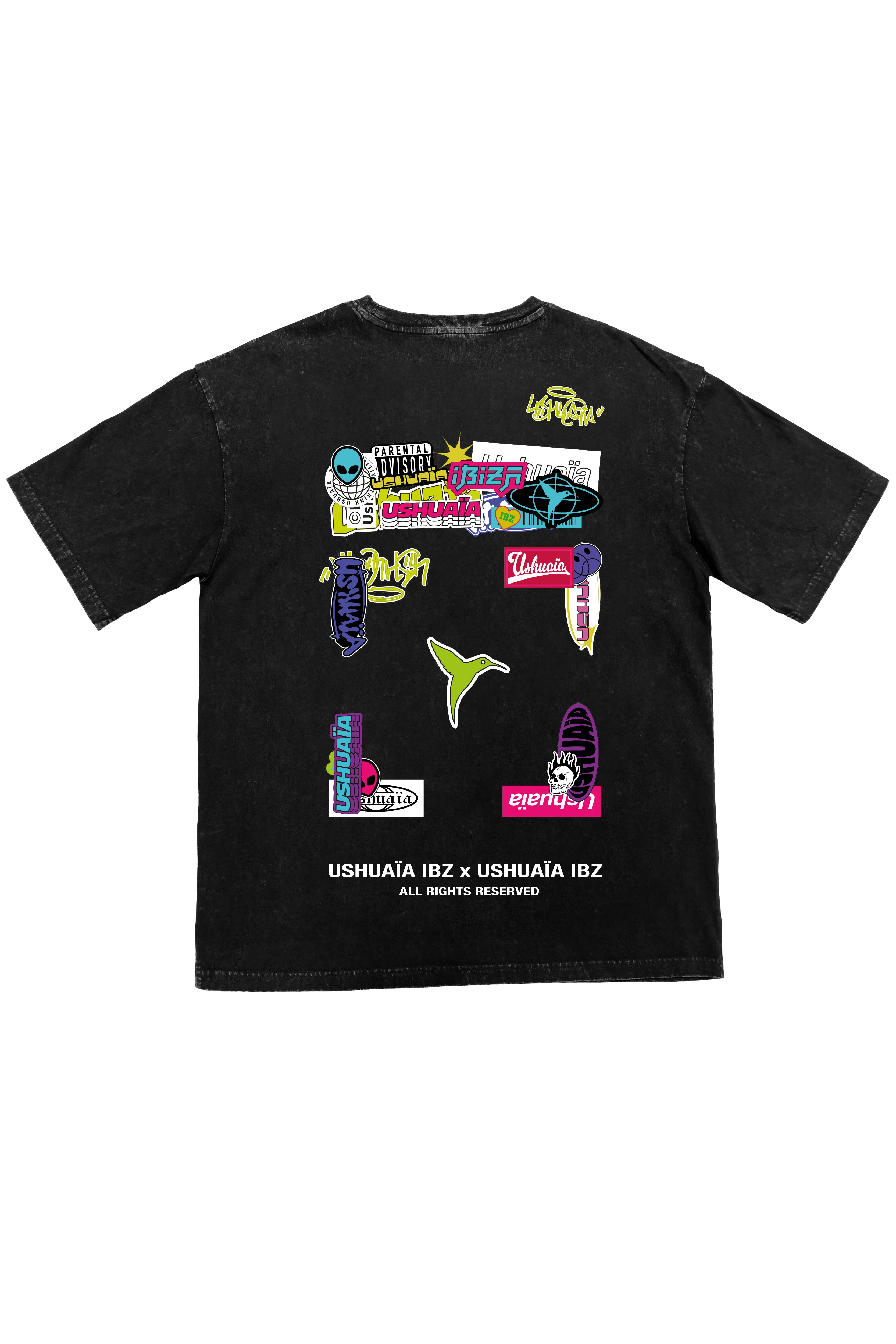 camiseta niño algodón negro acid wash logo ushuaïa
