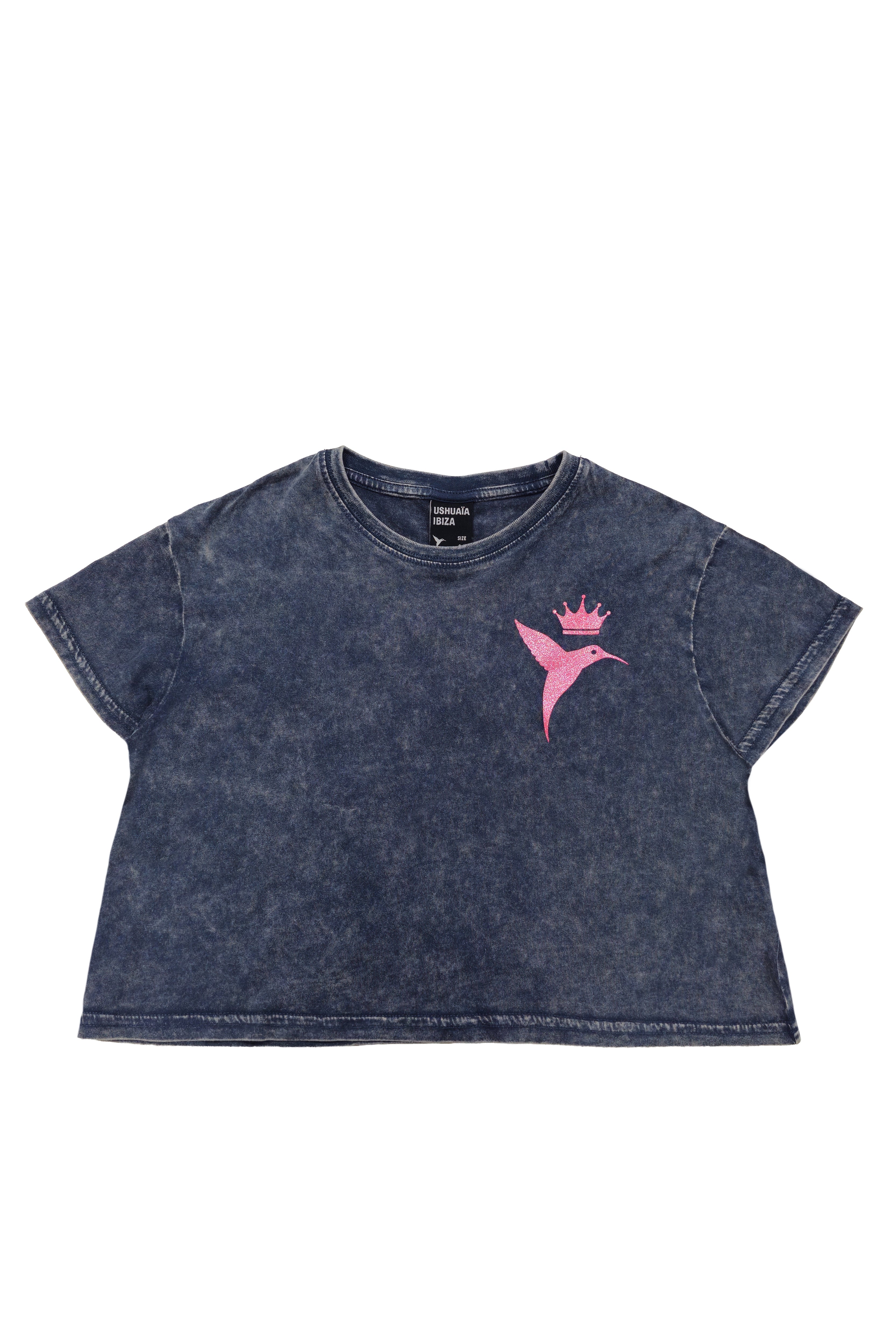 camiseta niña azul snow wash logo ushuaia
