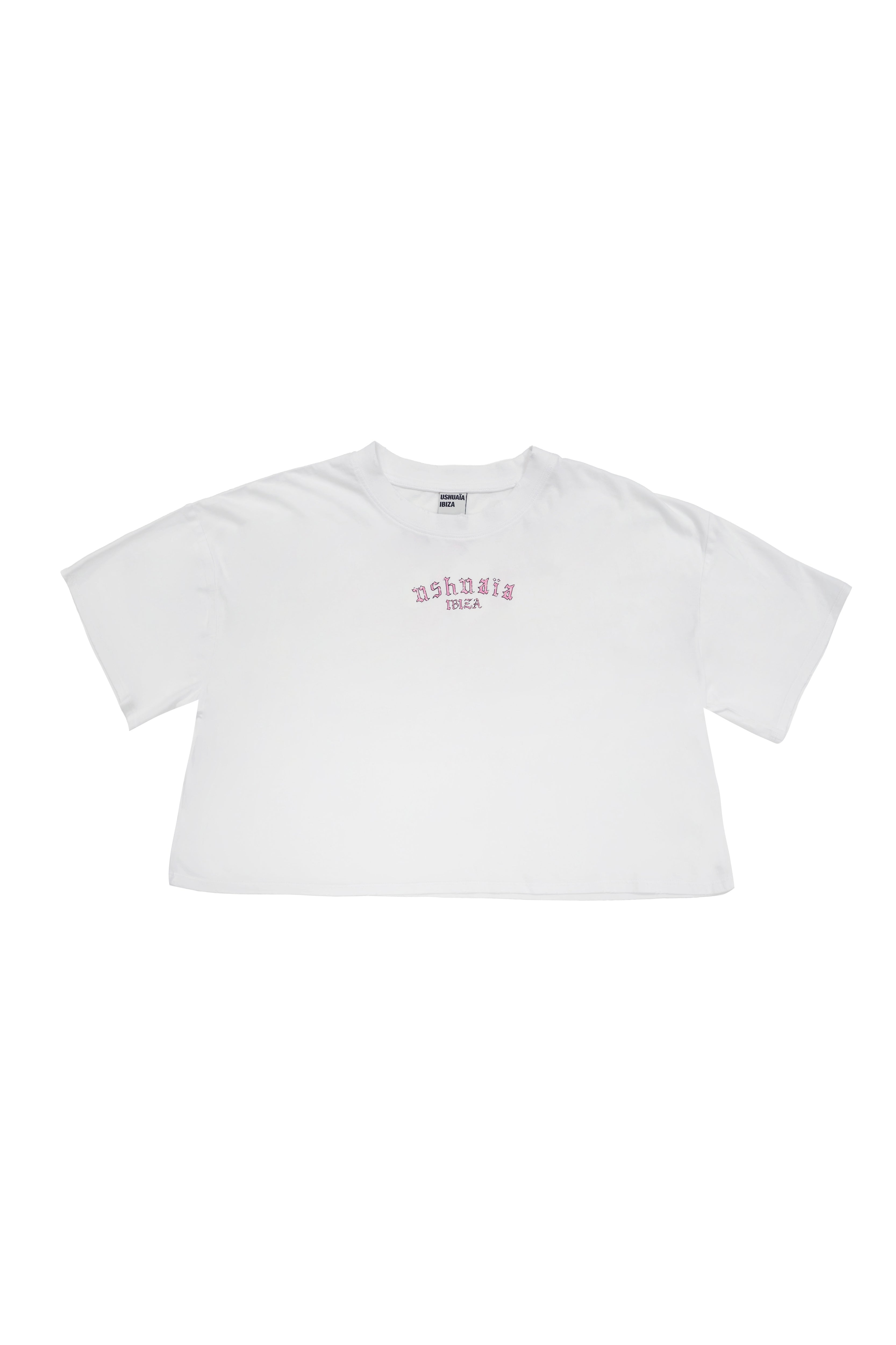 camiseta niña blanca cropped logo ushuaia