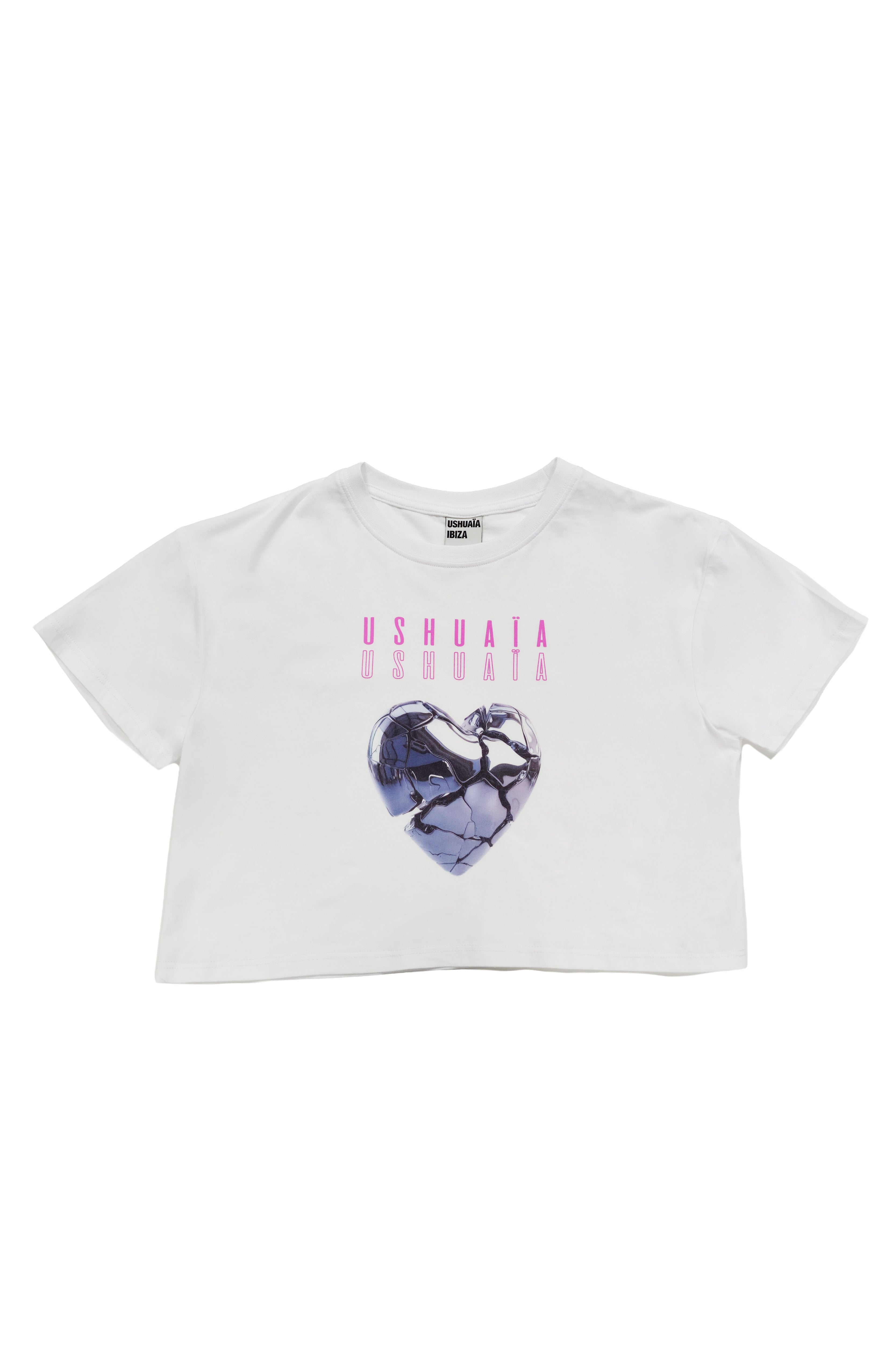 camiseta niña blanca cropped corazon azul ushuaia