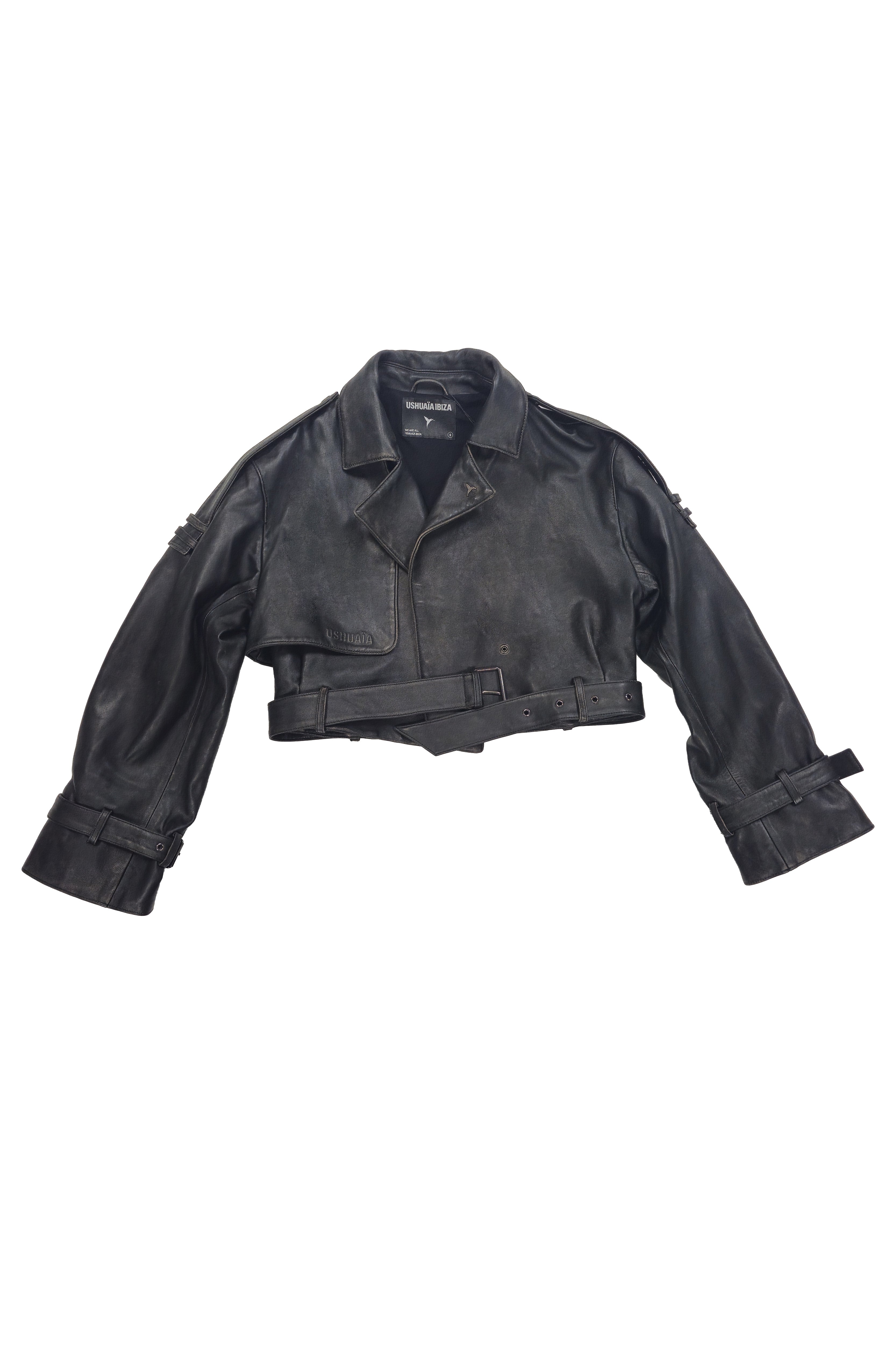 chaqueta piel mujer negra botones ushuaia frontal