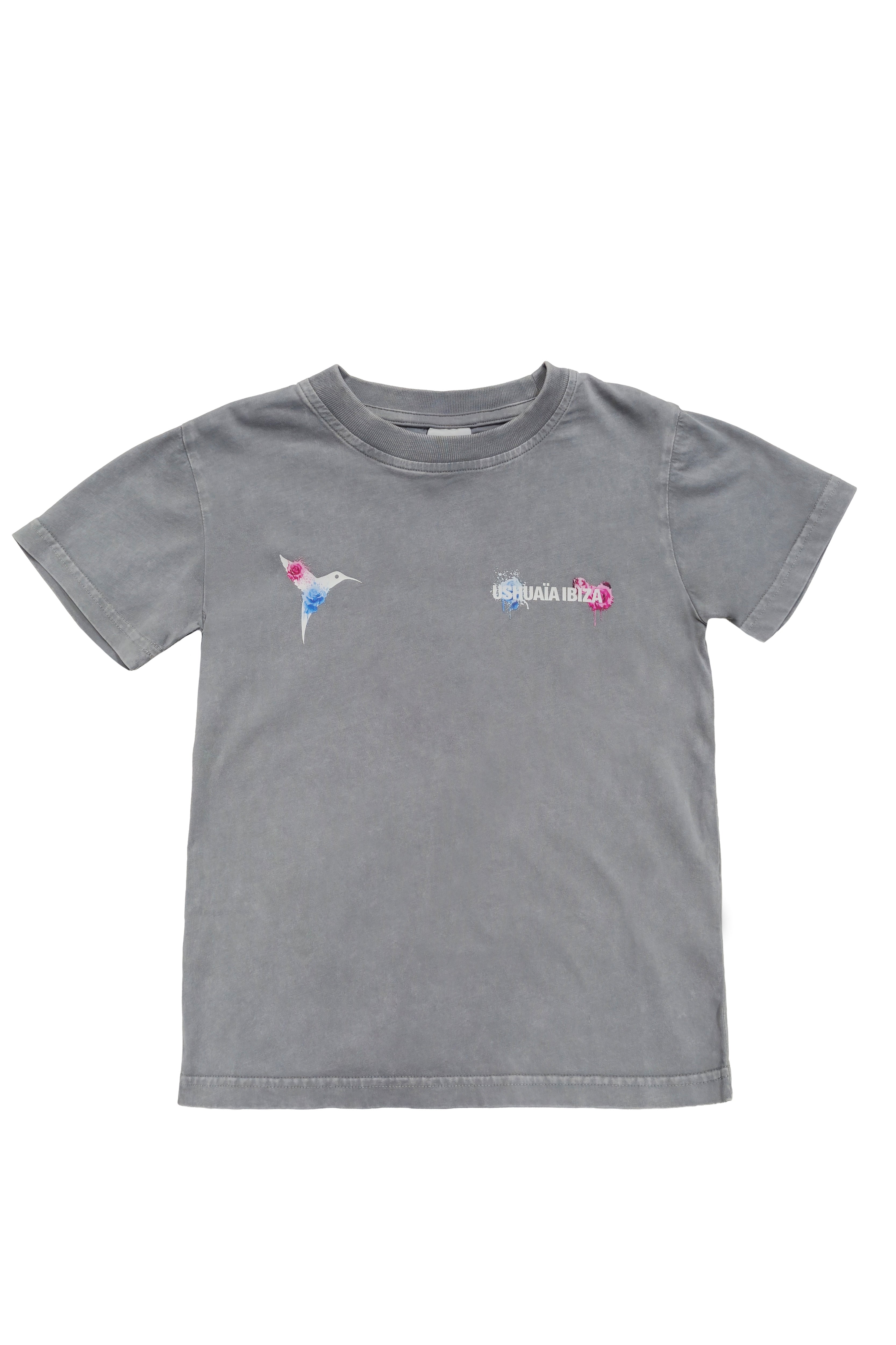 camiseta niña gris acid wash logo ushuaia