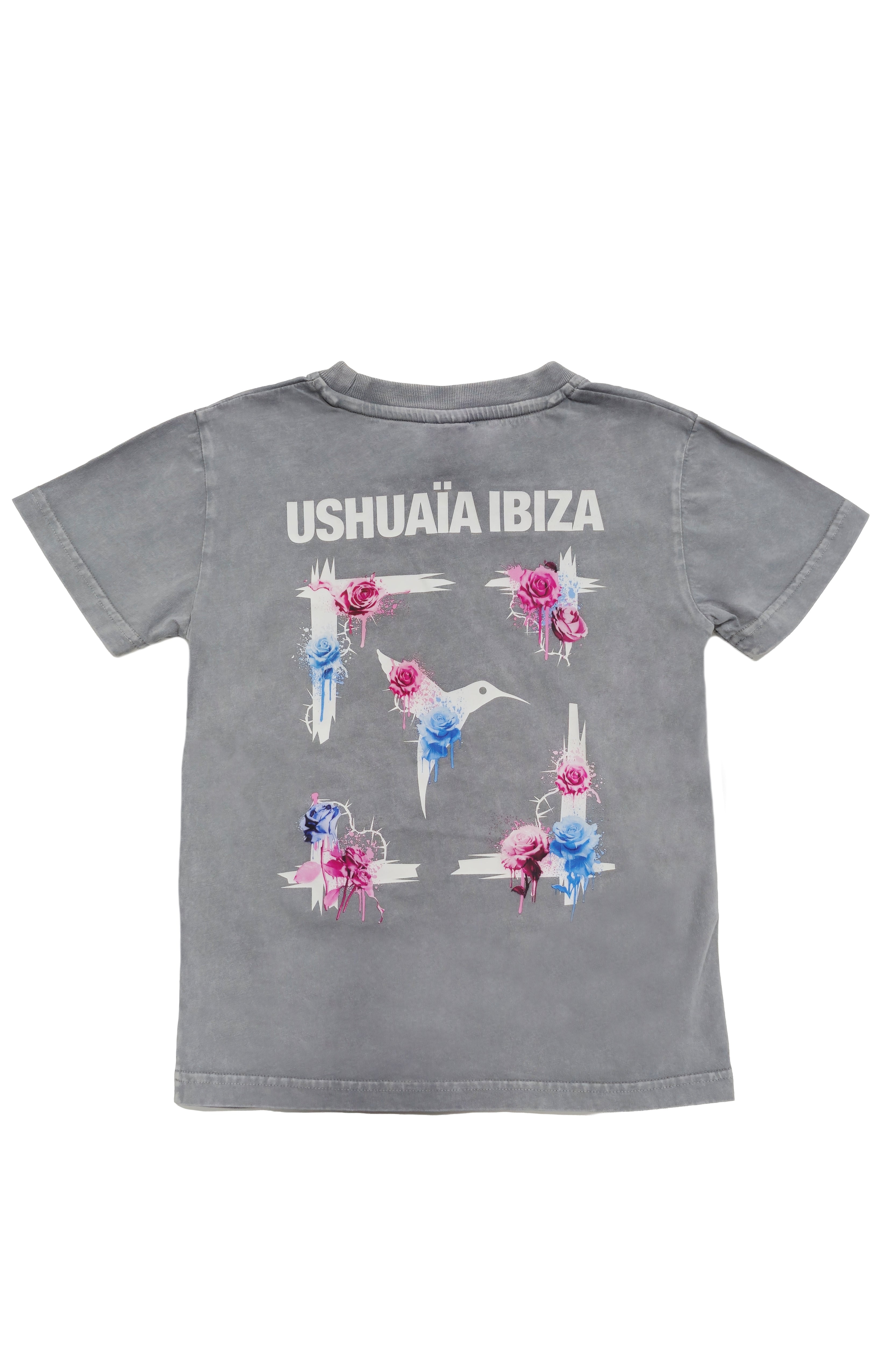 camiseta niña gris acid wash logo ushuaia
