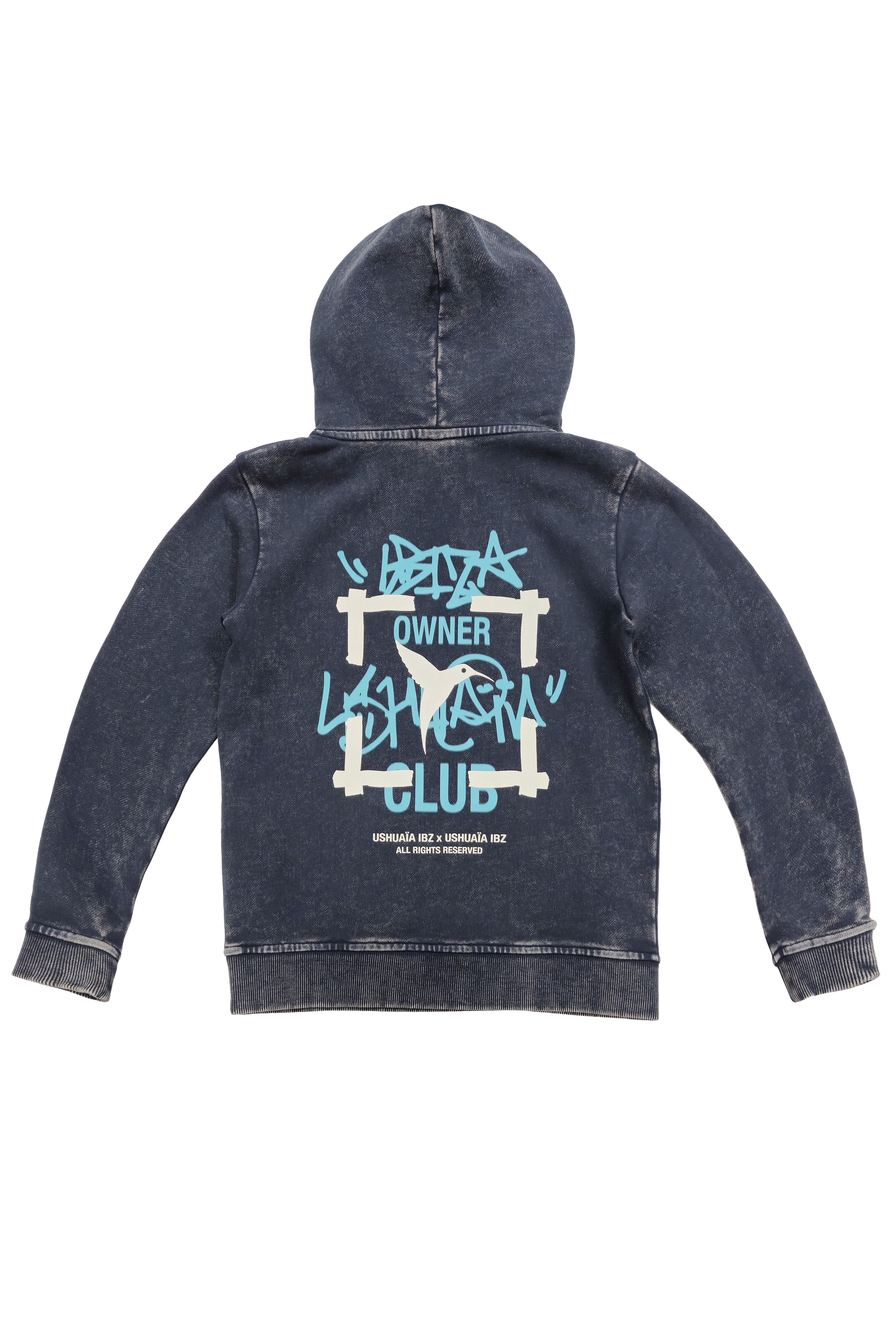 sudadera niño algodón french terry azul snow finish capucha logo ushuaïa