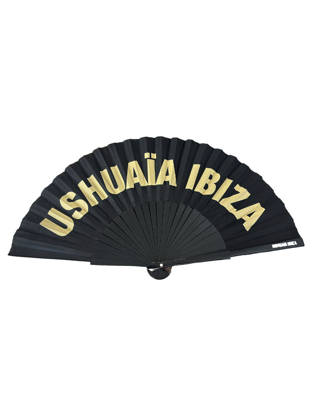 Abanico oficial Ushuaïa Ibiza Glow in the Dark con varillas de madera