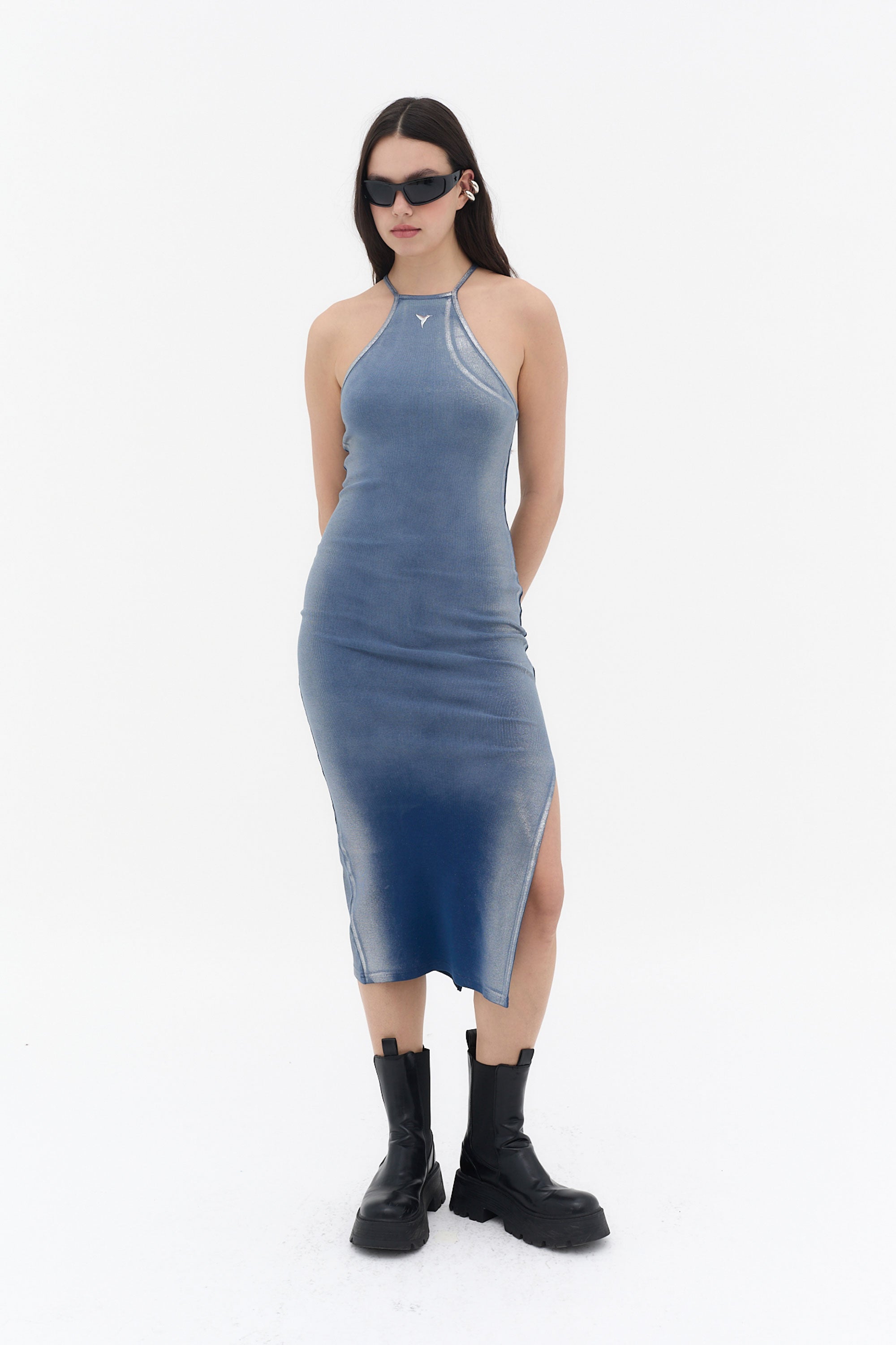 vestido largo mujer slim rib indigo ushuaia