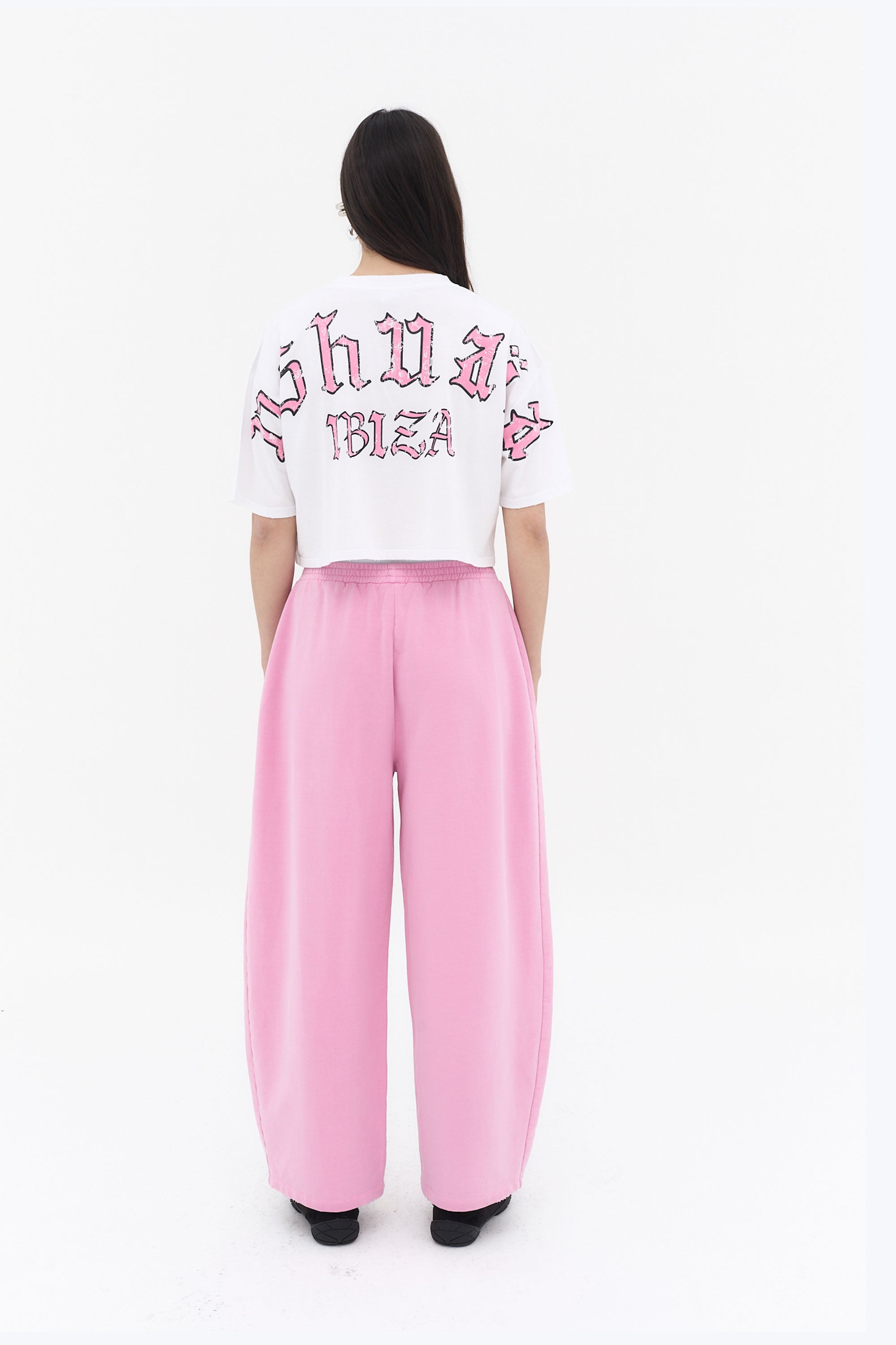 camiseta crop mujer algodón modal soft wash logo ushuaïa delantero y espalda ibiza