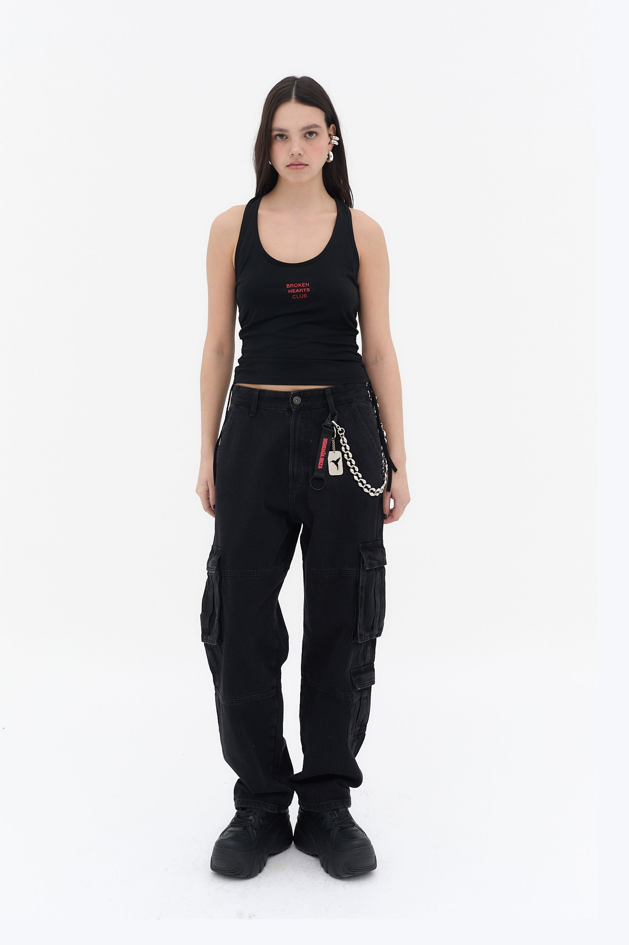 camiseta tirantes mujer negra grafico frontal