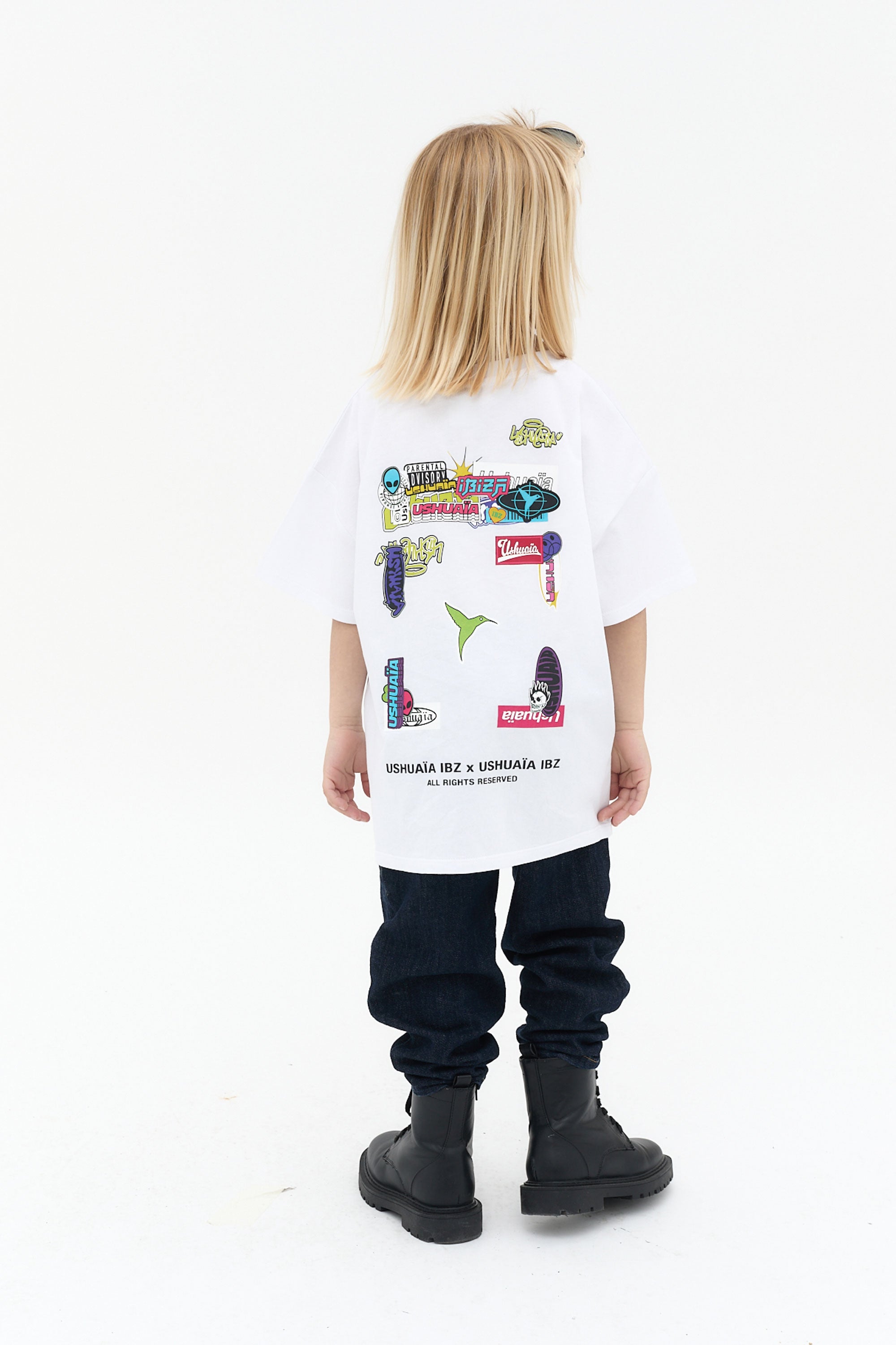 camiseta niño algodón blanca silicon wash logo ushuaïa