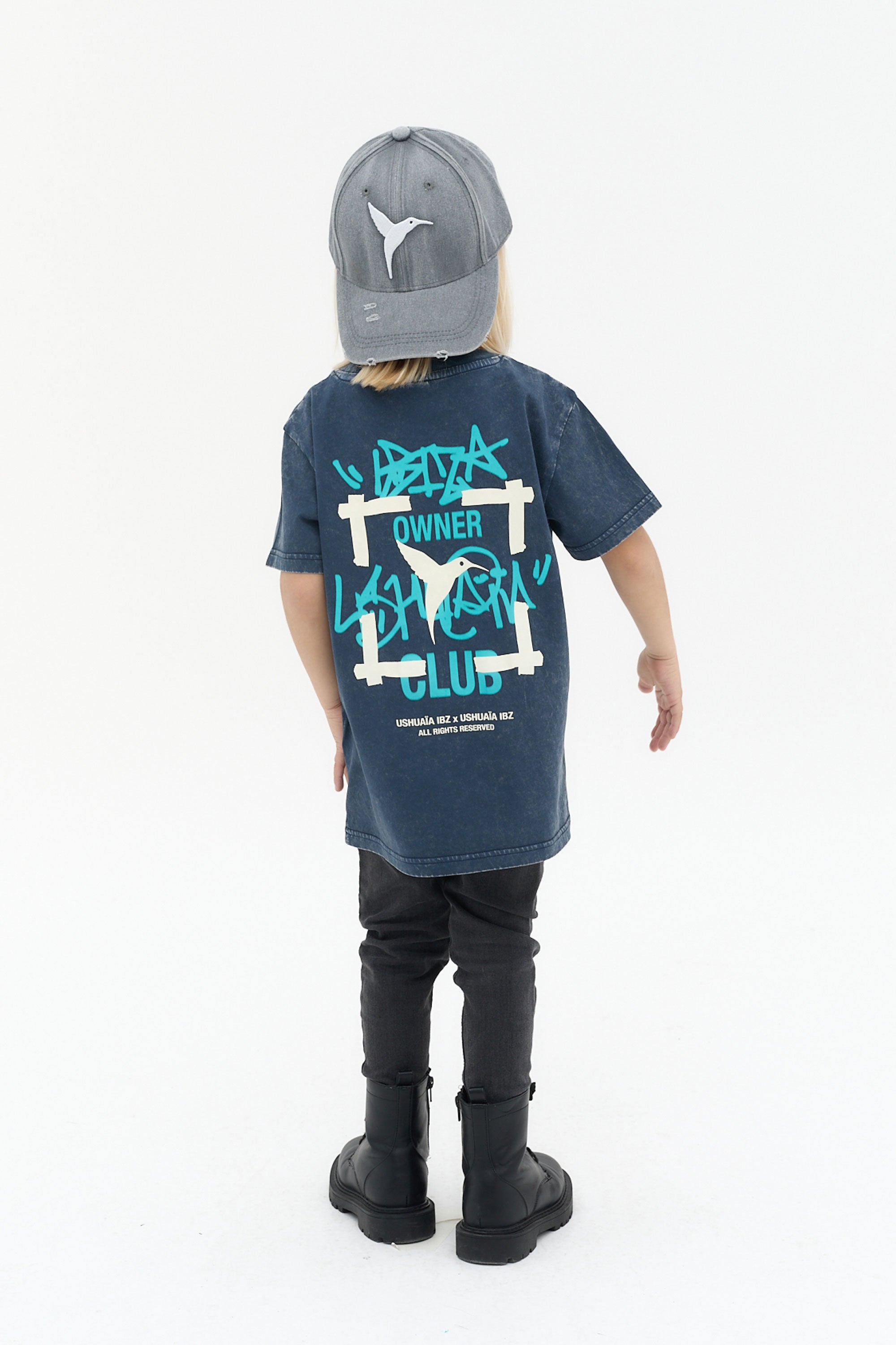 camiseta niño algodón azul snow finish logo ushuaïa