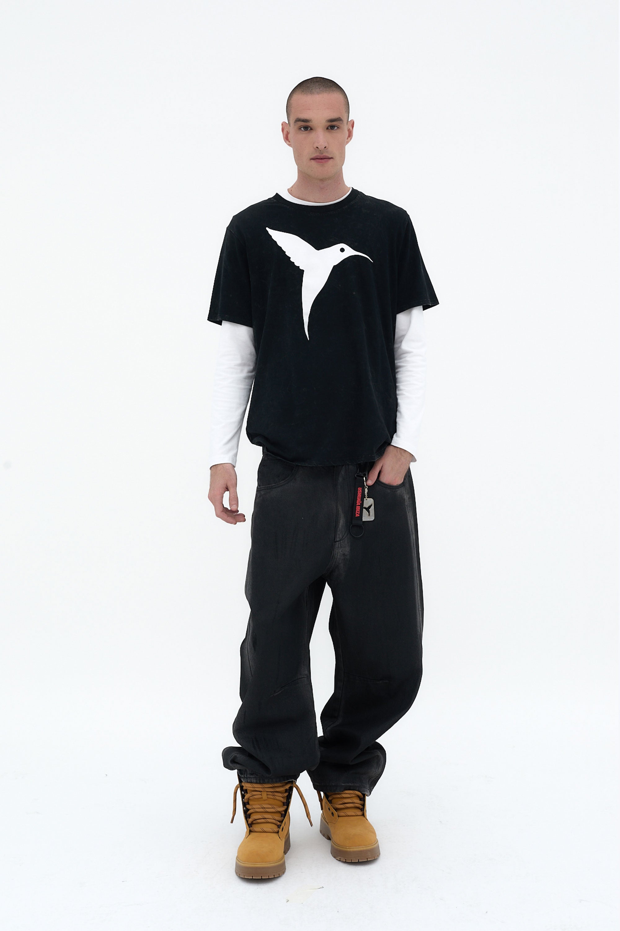 camiseta regular hombre algodón acid wash logo ushuaïa delantero y espalda ibiza