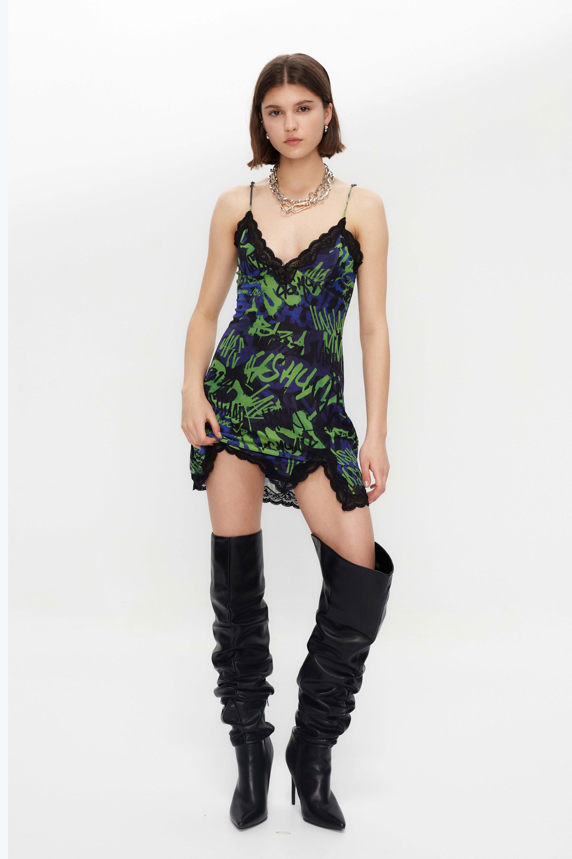 PRINT MESH LACE DRESS