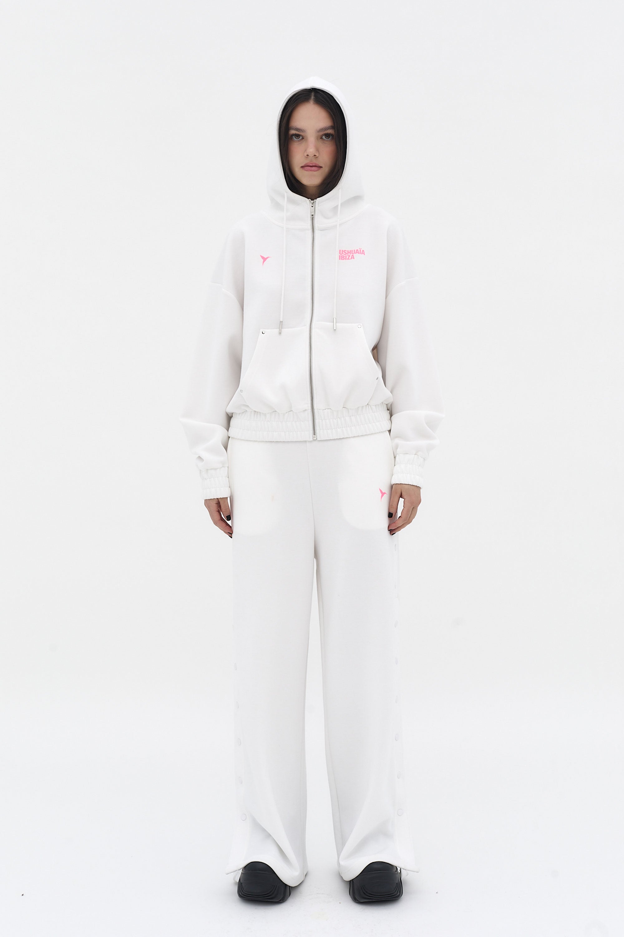 sudadera mujer blanca capucha cremallera ushuaia