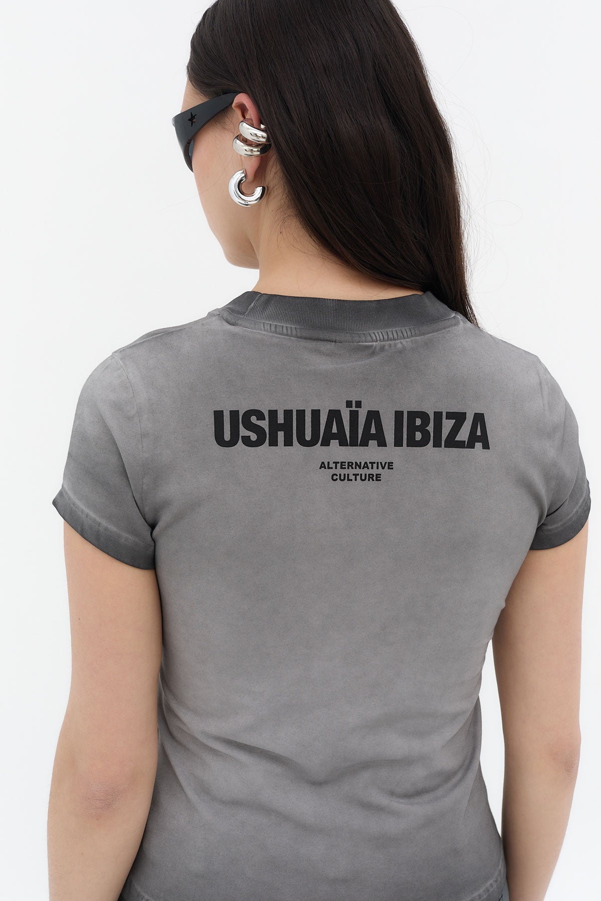 camiseta ajustada mujer algodón elastano dirty wash spray logo ushuaïa