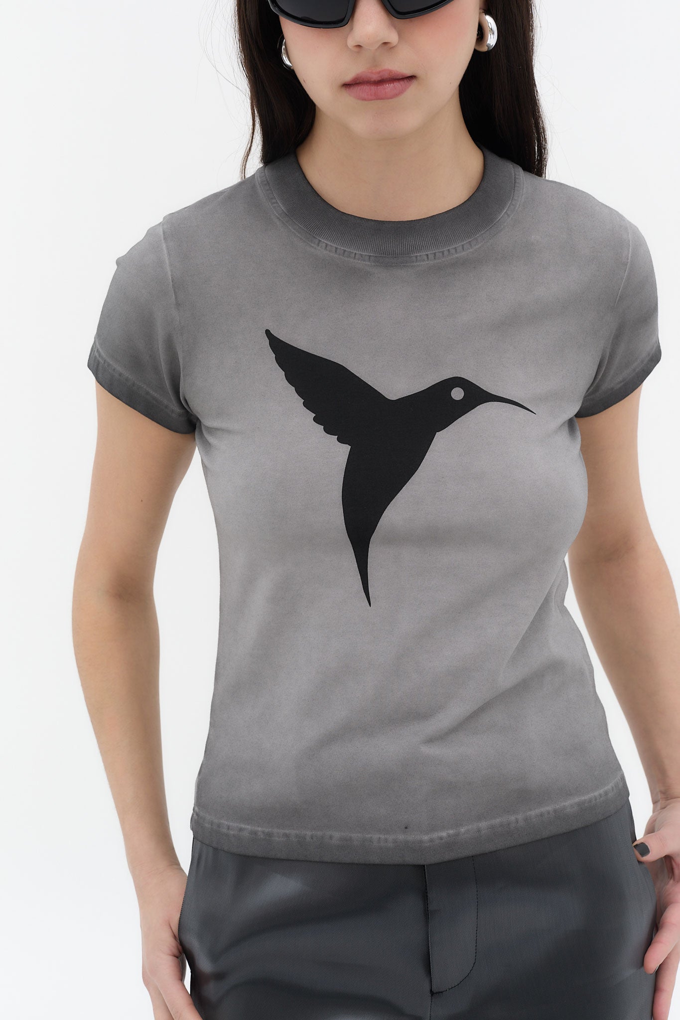 camiseta ajustada mujer algodón elastano dirty wash spray logo ushuaïa