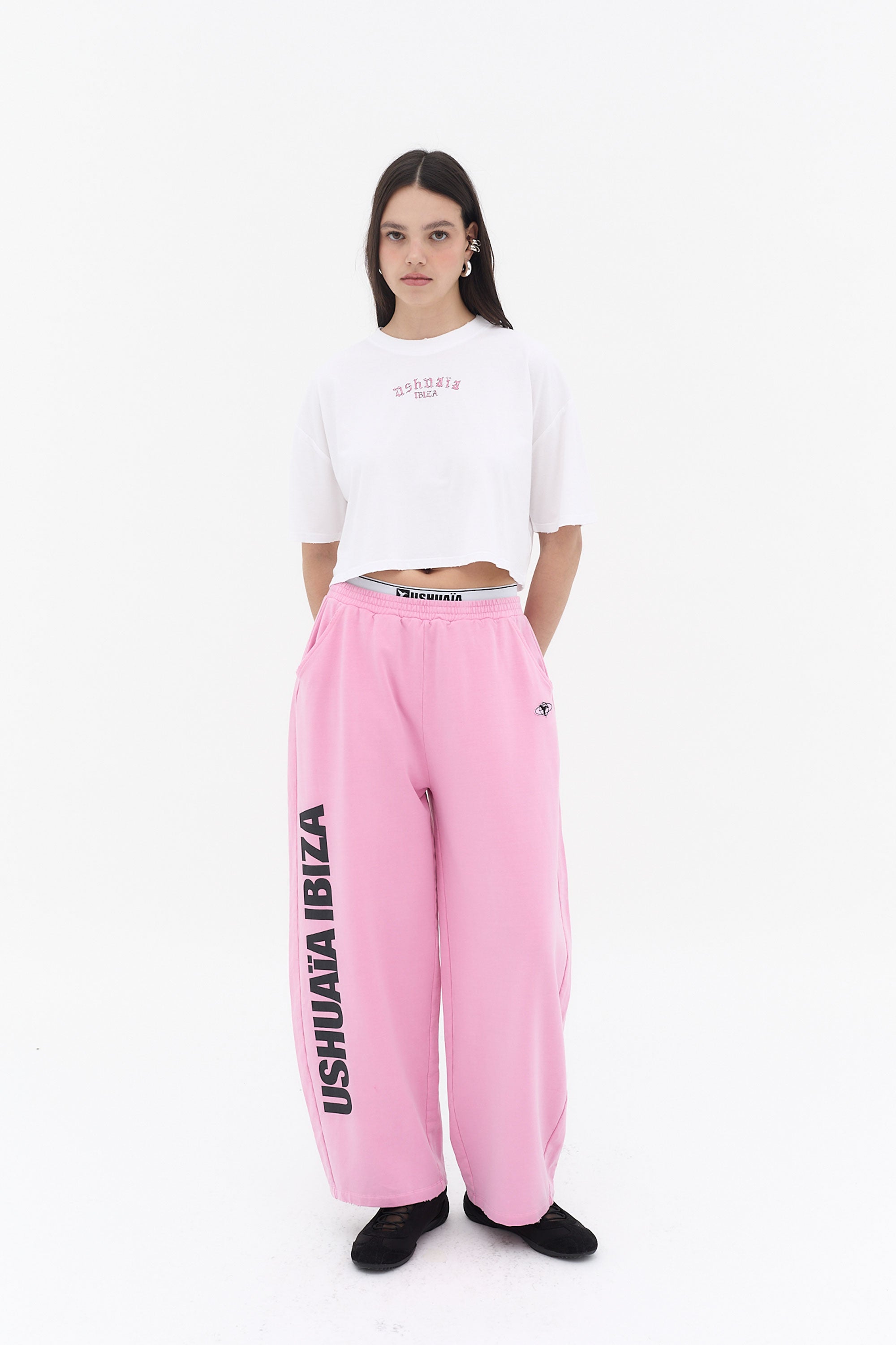 camiseta crop mujer algodón modal soft wash logo ushuaïa delantero y espalda ibiza
